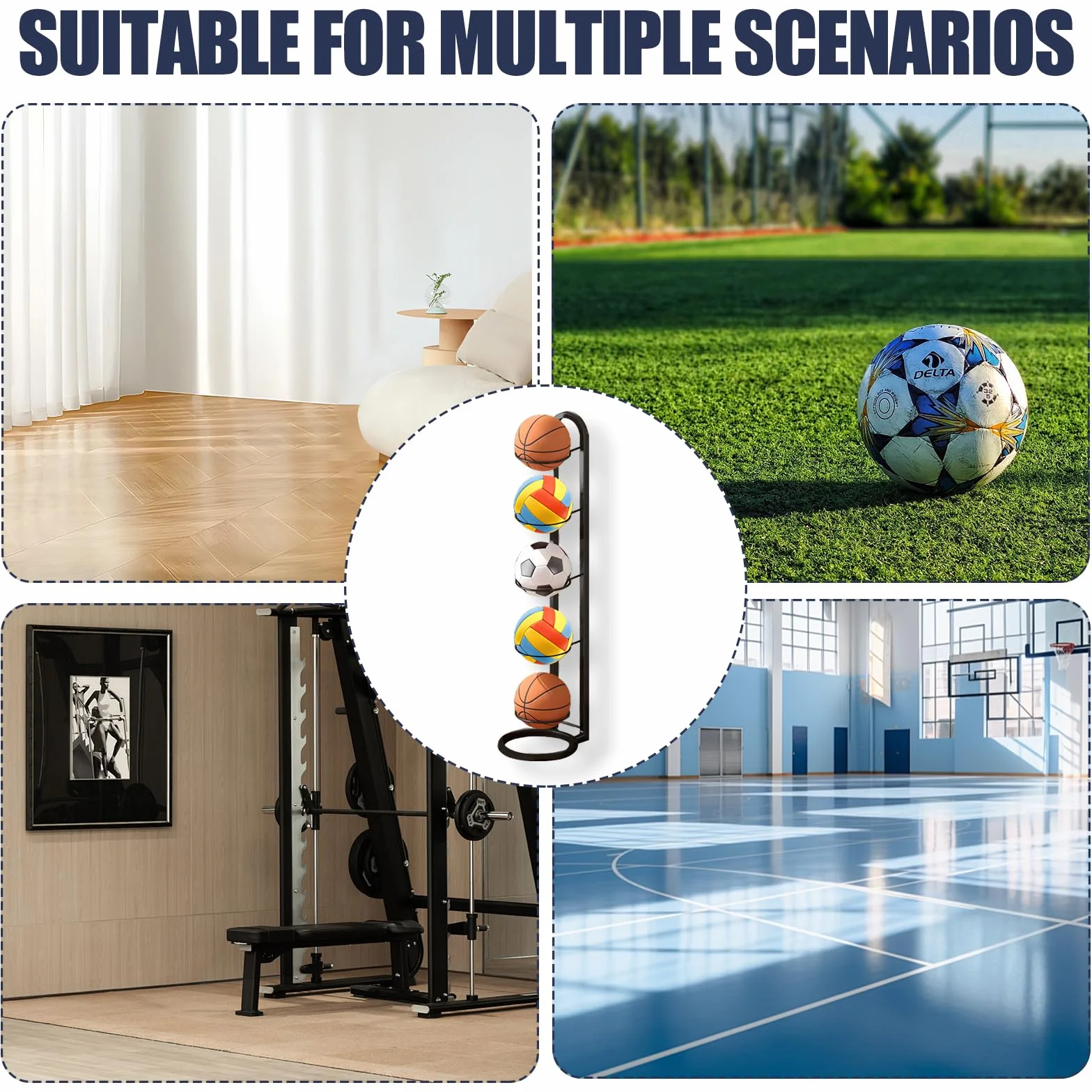 Estantería de 5 niveles para baloncesto, fútbol, voleibol y rugby