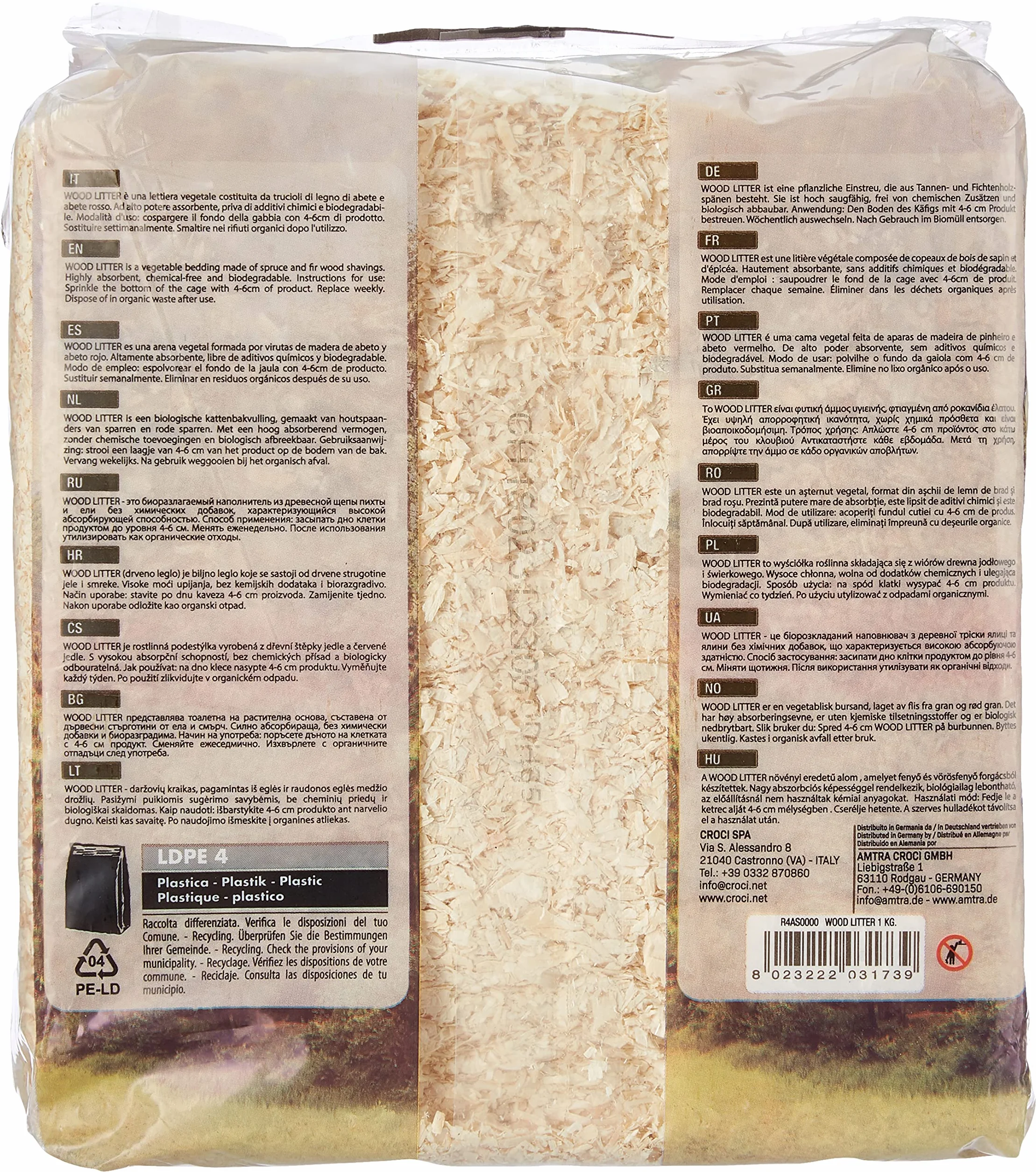 Croci Wood Litter, Arena Vegetal Para Roedores A Base De Virutas De Abeto, Formato 15 Lt - 1Kg, Natural Y Compostable Sin Productos Químicos, Superabsorbente, Antiolor