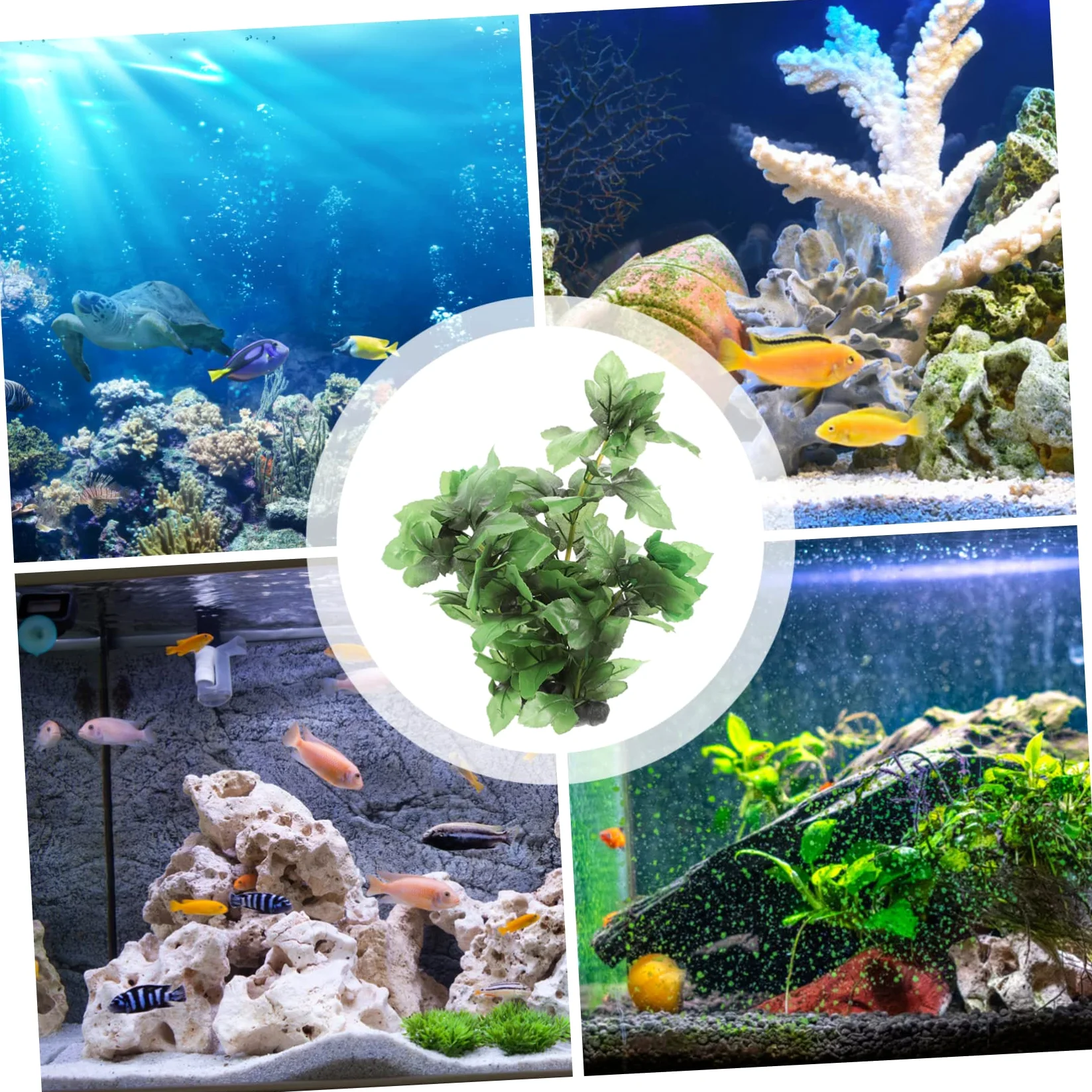 YARNOW 4 Piezas Pecera Plantas Acuaticas Planta De Acuario De Escritorio Peces De Acuario Estanque Auto Plantas Acuáticas Planta De Pecera Macetas De Tanques Bol Green El Plastico