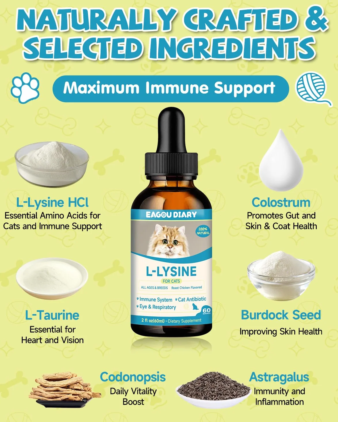 L-Lisina para Gatos - Gotas Lisina para Reforzar Sistema Inmunitario Gatos - Aliviar Alergias en Gatitos, Estornudos, Gripe Felina, Antibióticos para Gatitos con Vitaminas y Minerales, Calostro