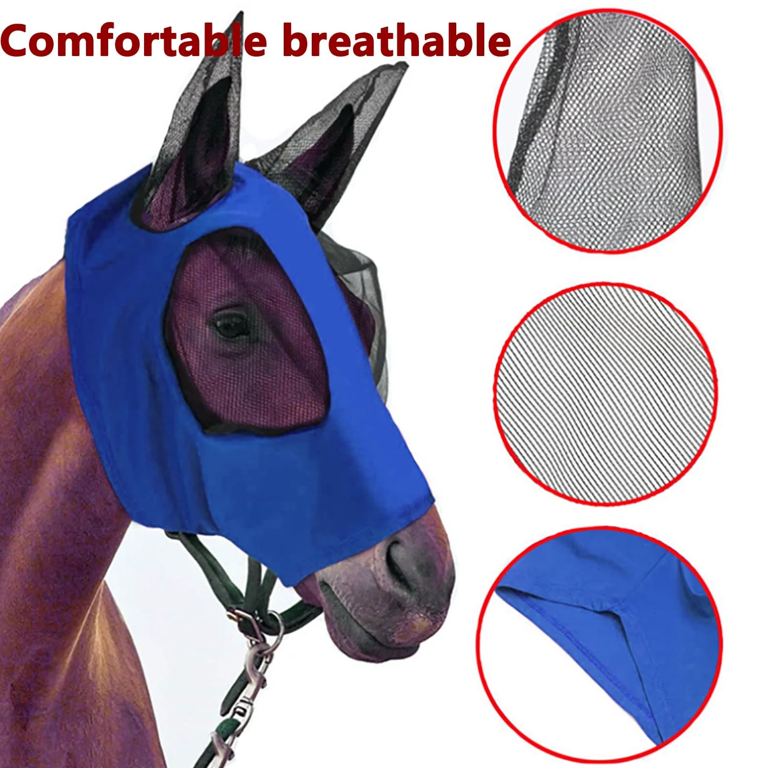 Máscara Antimoscas para Caballos 6piezas,máscara Antimoscas Elástica con Orejas,Cara Cómoda,Transpirable Y En Forma,Proporciona Un 60% protecciónsolar Y 100% antimosquitos,para Hipódromo Granja
