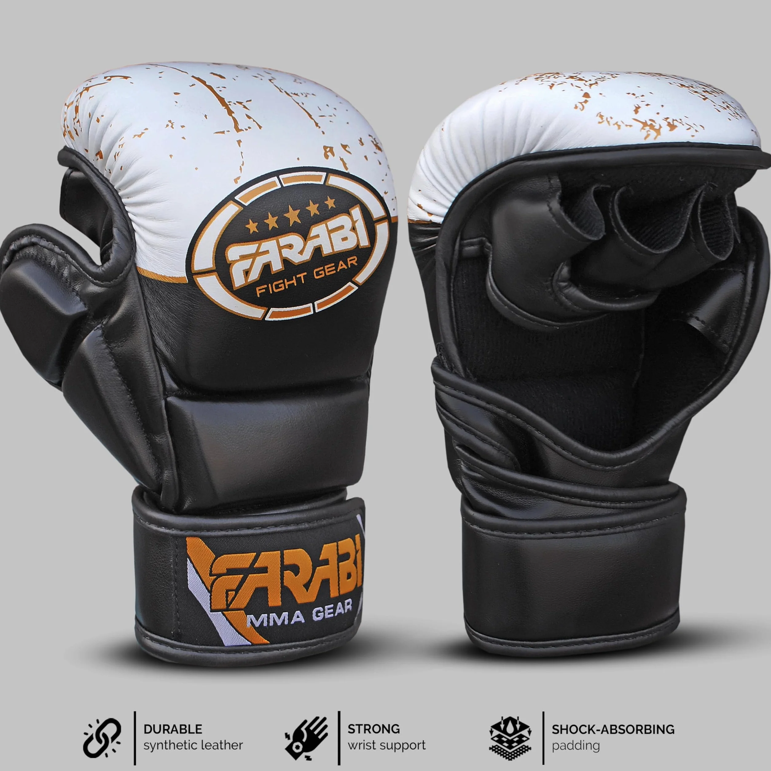 Farabi Sports Guantes MMA con Soporte de Muñeca Ajustable, Palma Abierta para Muay Thai y Entrenamiento