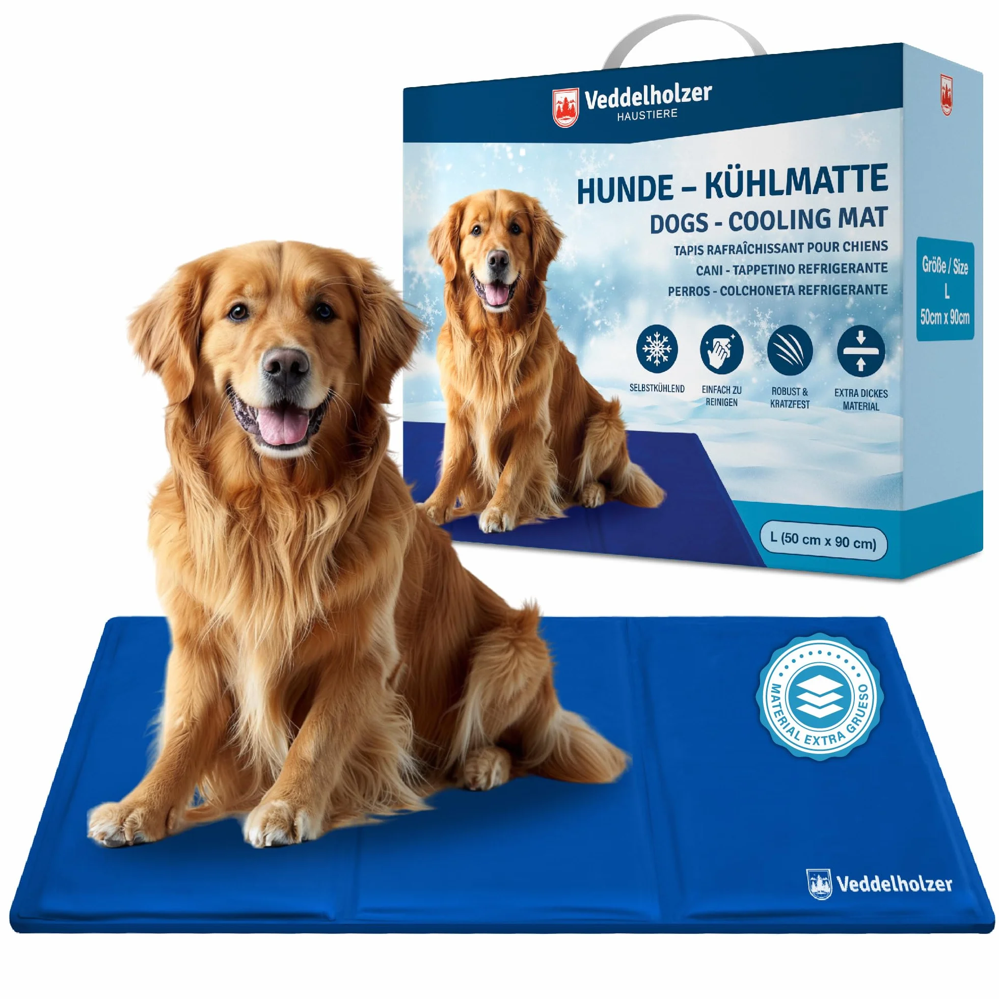 Veddelholzer Alfombrilla de refrigeración (L) para Perros Extra Gruesa, Resistente a los arañazos, Auto-refrigerante sin Electricidad, Verano y Viajes, para Perros
