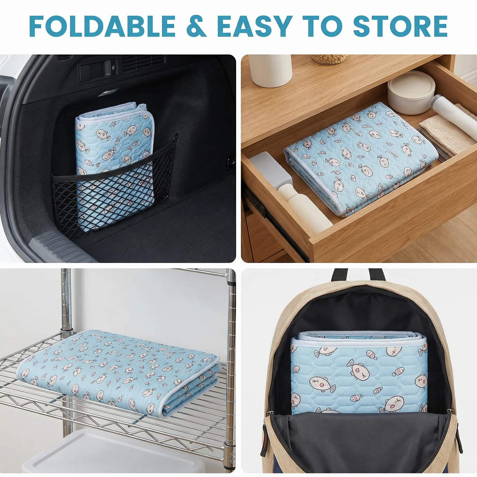 Ninonly Alfombra Refrescante para Perros y Gatos, 50x70cm Cama Fresca para Mascotas, Colchoneta Refrescante Alfombrilla de Verano Lavable a Máquina y Plegable, Manta Fria Ideal para Hogar Coche Viaje