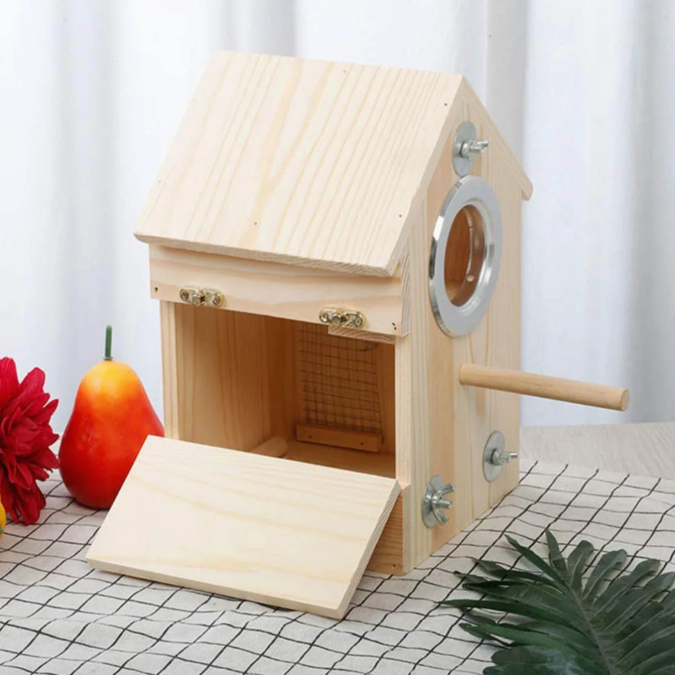 Caja Nido de pájaros de Madera, casa for pájaros, Caja de cría de Loros, Jaula, Nido de pájaros de Madera for Periquito, Periquito, cacatúa, Conure, pinzón Canario, Agapornis/1128