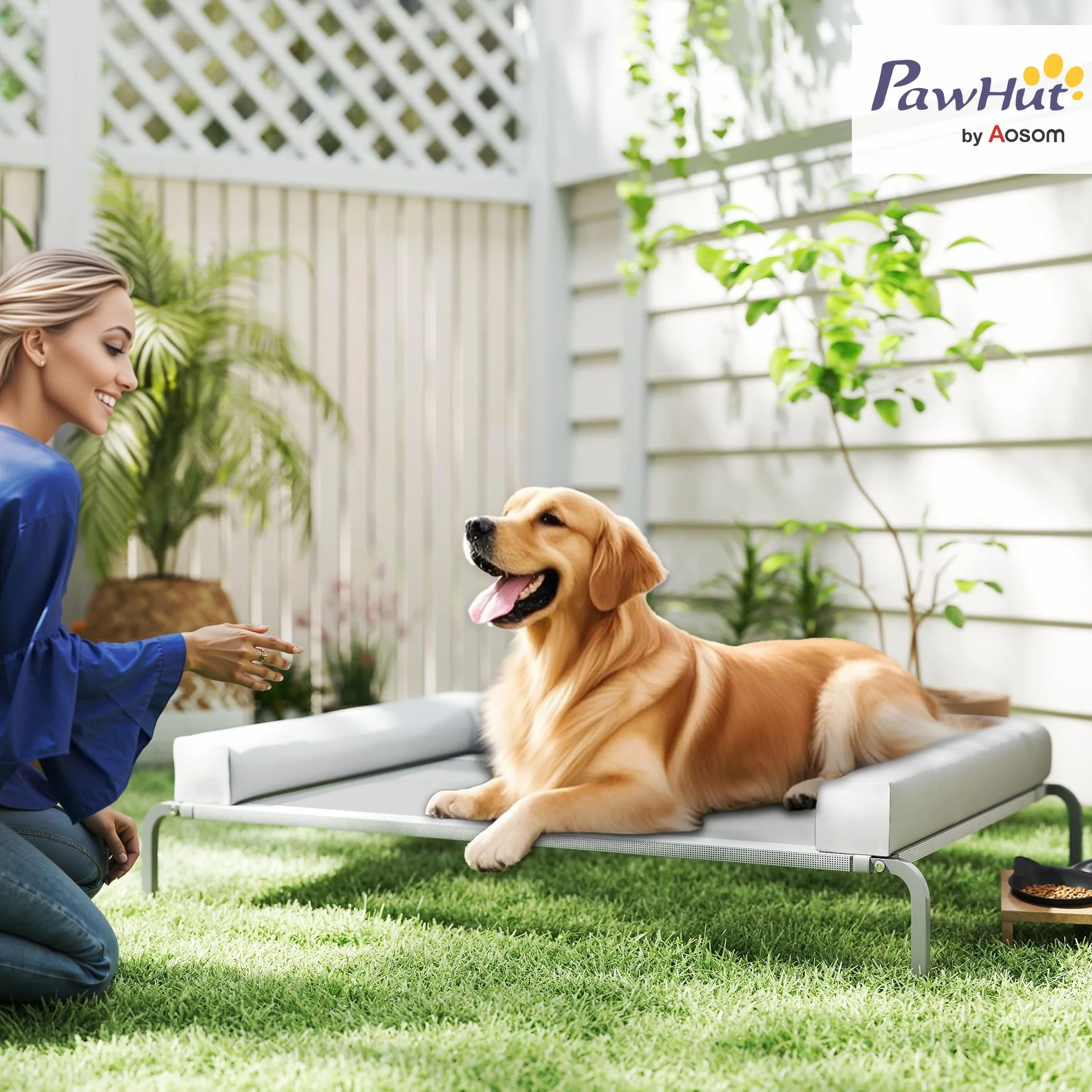PawHut Cama Elevada para Perros Refrescante con Refuerzos Extraíbles Cama Elevada para Perros Grandes Portátil con Malla Transpirable Marco de Acero para Interior Exterior 130x90x30 cm Gris Claro
