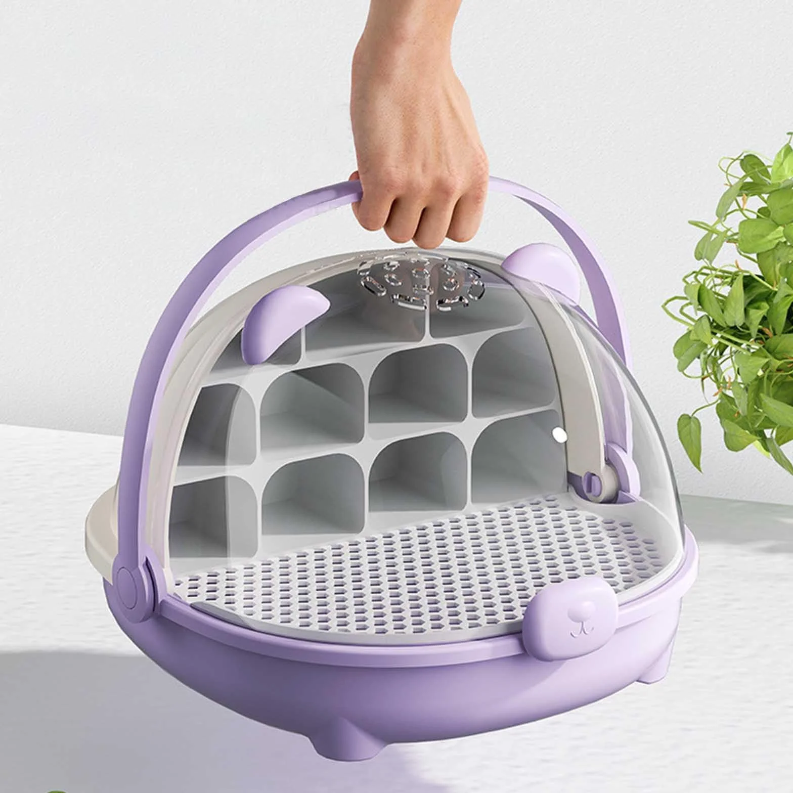Caja de Crecimiento de Gusanos de Seda, cápsula Espacial para la cría de Gusanos de Seda, Tanque de Reptiles, Jaula de hábitat Animal,Caja de alimentación Transparente portátil con asa (Rosa)