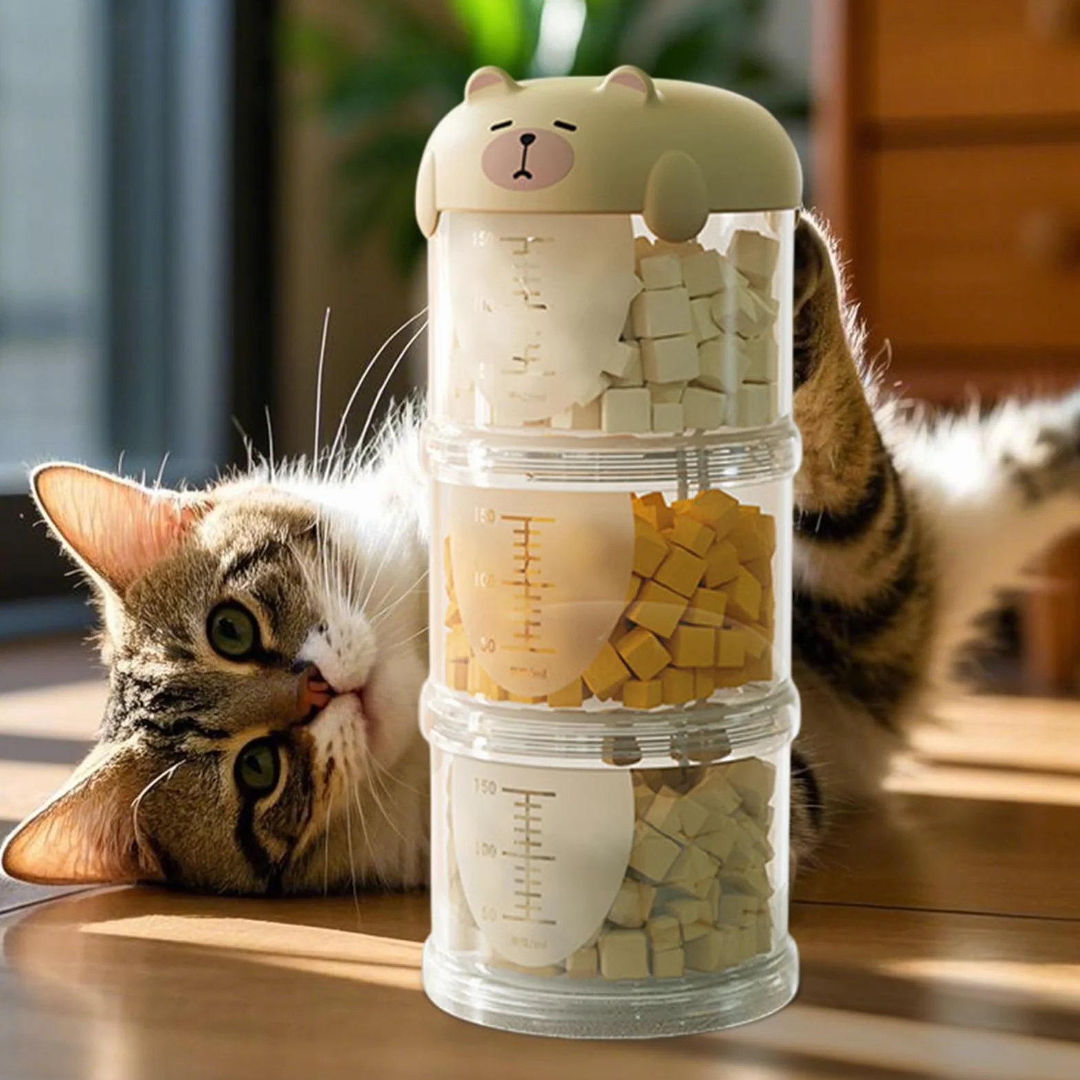 Almacenamiento de golosinas para perros, pequeño recipiente portátil para golosinas, tarro de galletas decorativo apilable, diseño conveniente para despensa de cocina, uso en viajes al aire