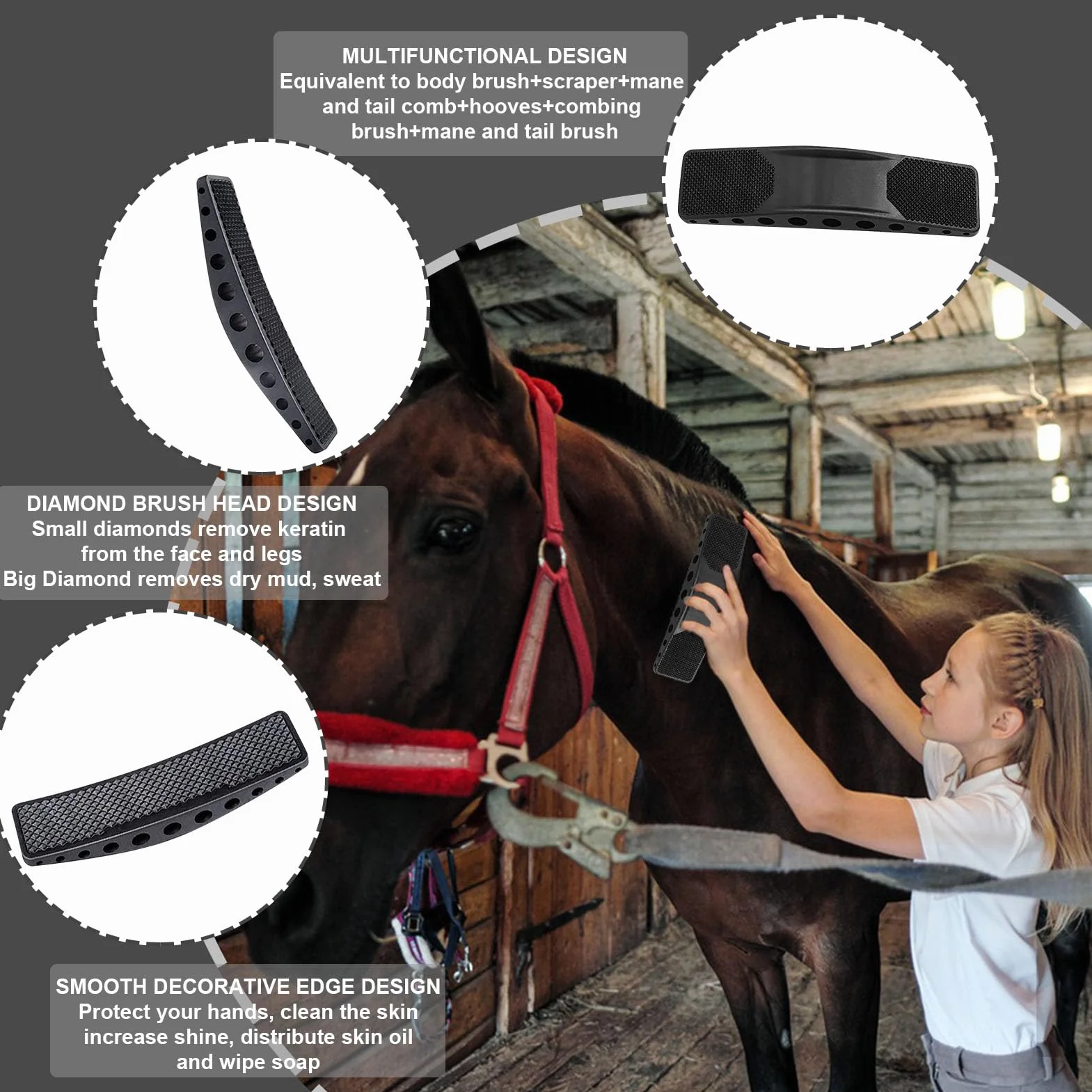 2 Pcs Peine De Masaje De Caballo,6 En 1 Peine Masajeador Para Caballos,Cepillos Para El Cuidado Del Caballo,Cepillo De Raíz De Caballo,Eliminar El Pelo Seco y Suelto De Los Perros De Caballo