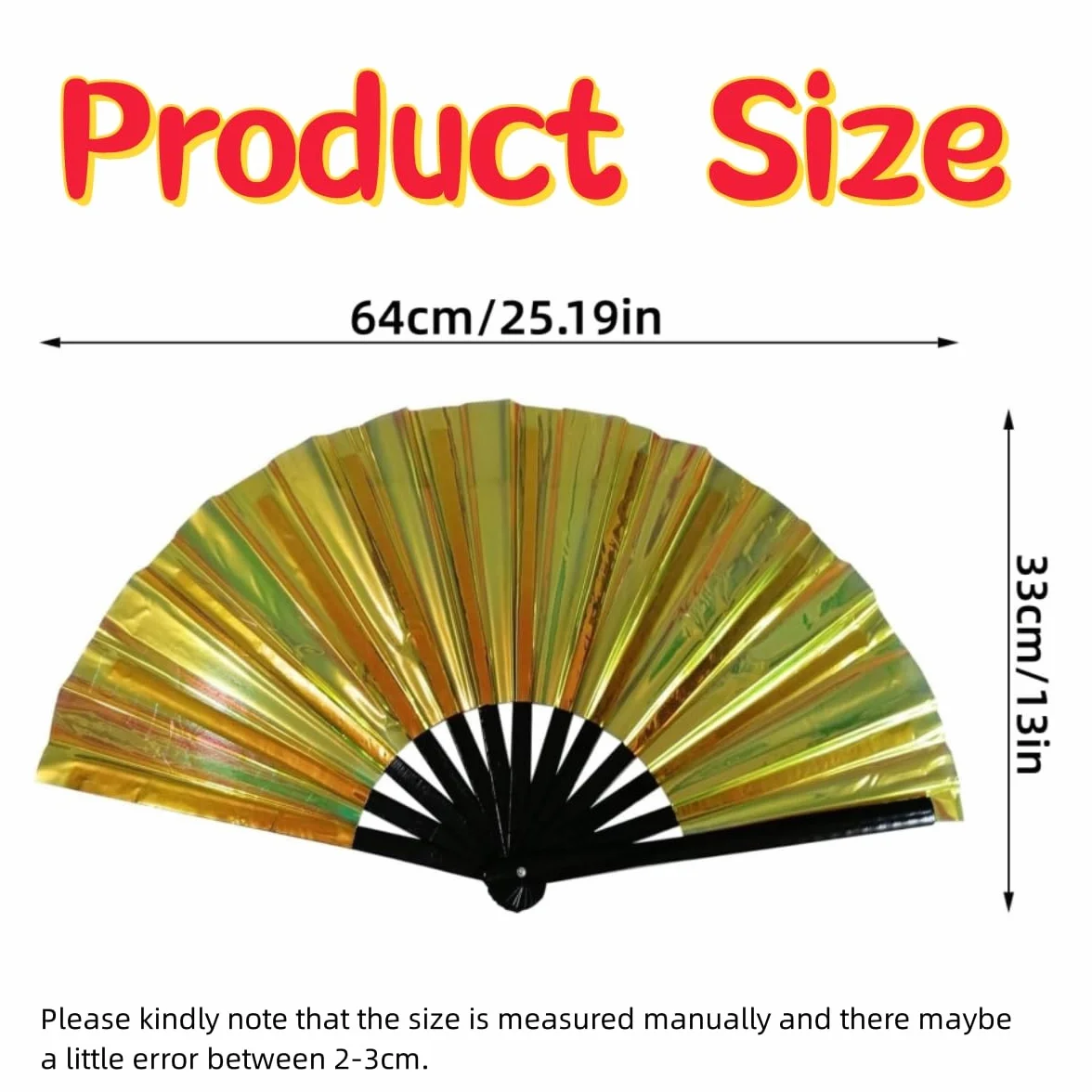 Abanico plegable grande brillante metálico 10" chino para fiestas festivales Kung Fu Tai Chi bailes rave