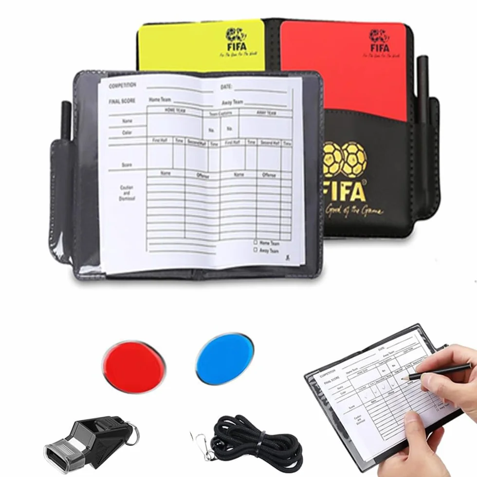 Juego de Tarjetas de Árbitro Fútbol con Cordón de Silbato y Lápices Kit Deportivo Escolar