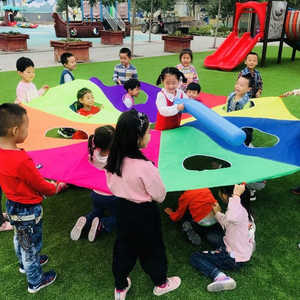 Paracaídas para Niños con Agujeros, Juguete Arcoíris, Equipo de Juego al Aire Libre