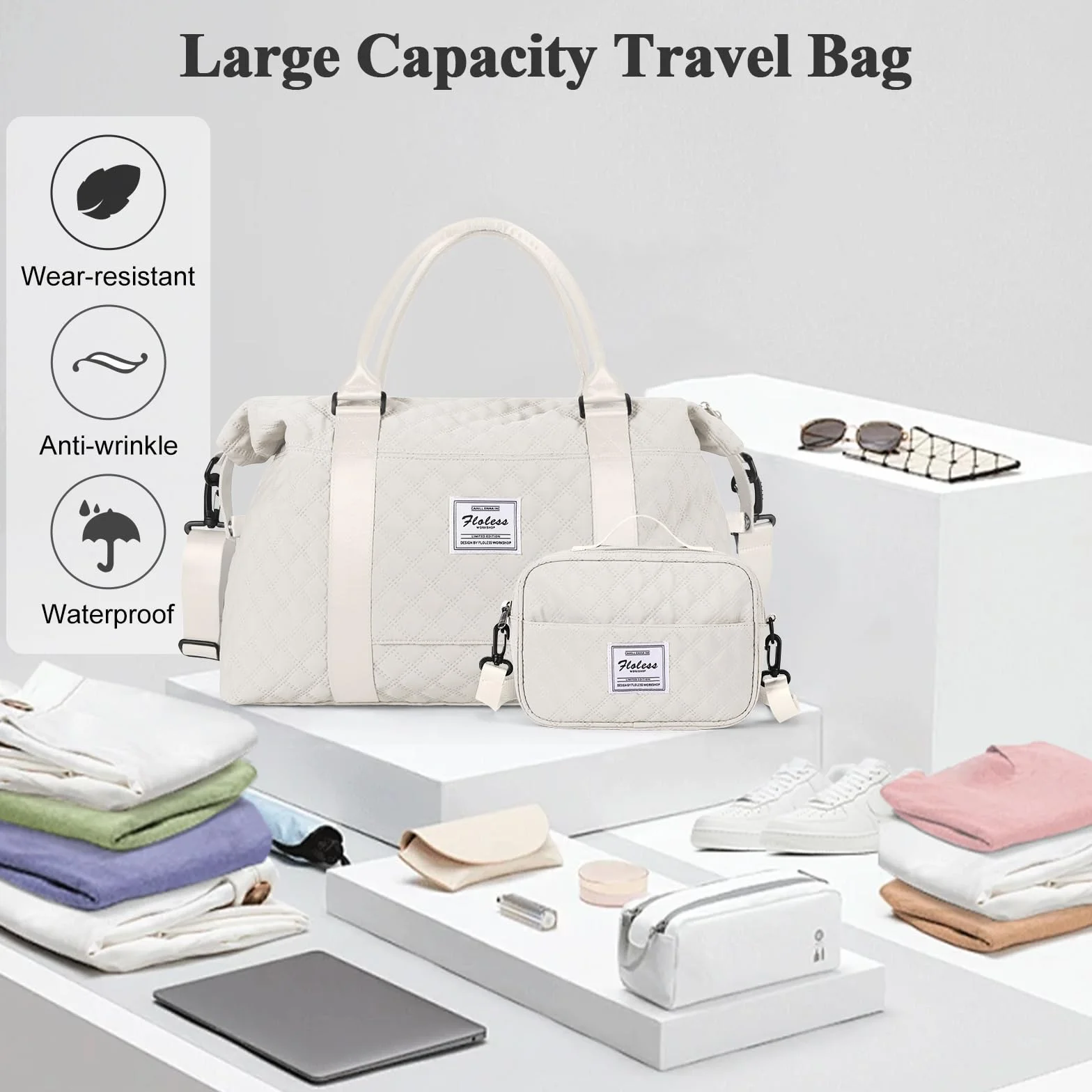 Bolsa de Viaje Deportiva para Mujer y Hombre, Tote y Bolsa de Mano, Beige