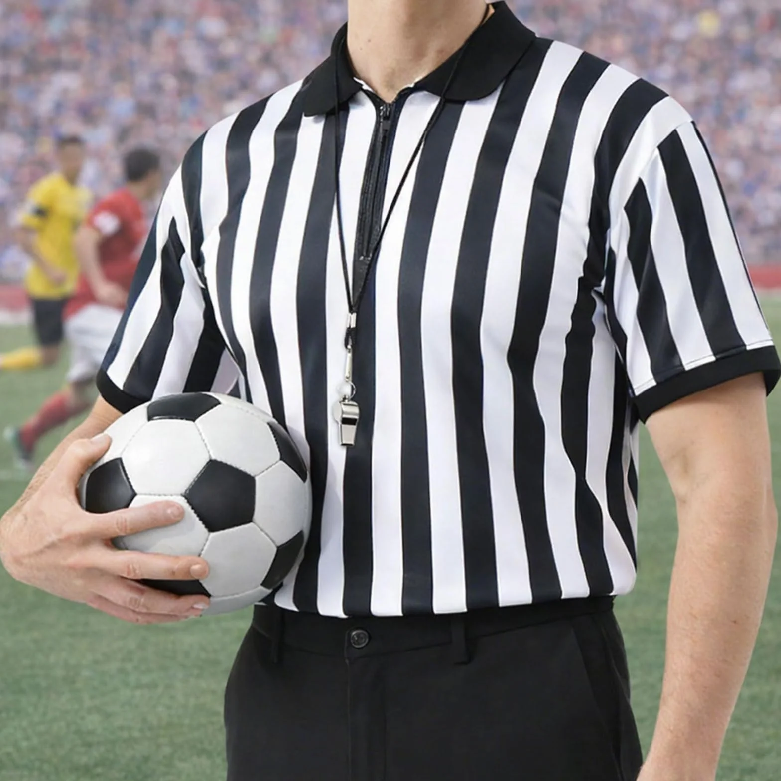 Conjunto de Uniforme de Árbitro 4 Piezas con Cuello Cremallera, Silbato, Sombrero y Bandera para Fútbol