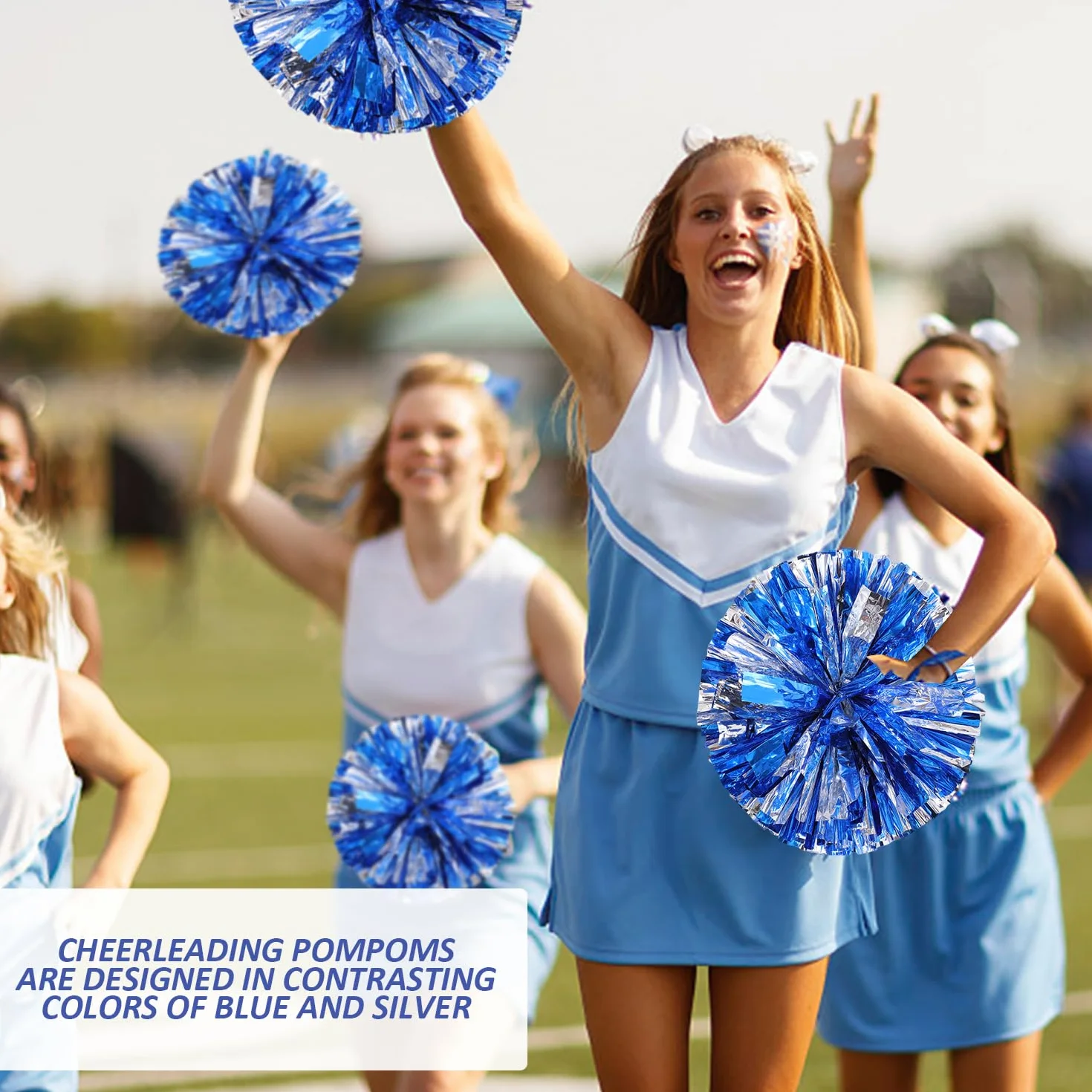 Pompones de animadora azul brillante y plateado, NYGGTYK, para eventos deportivos y competiciones