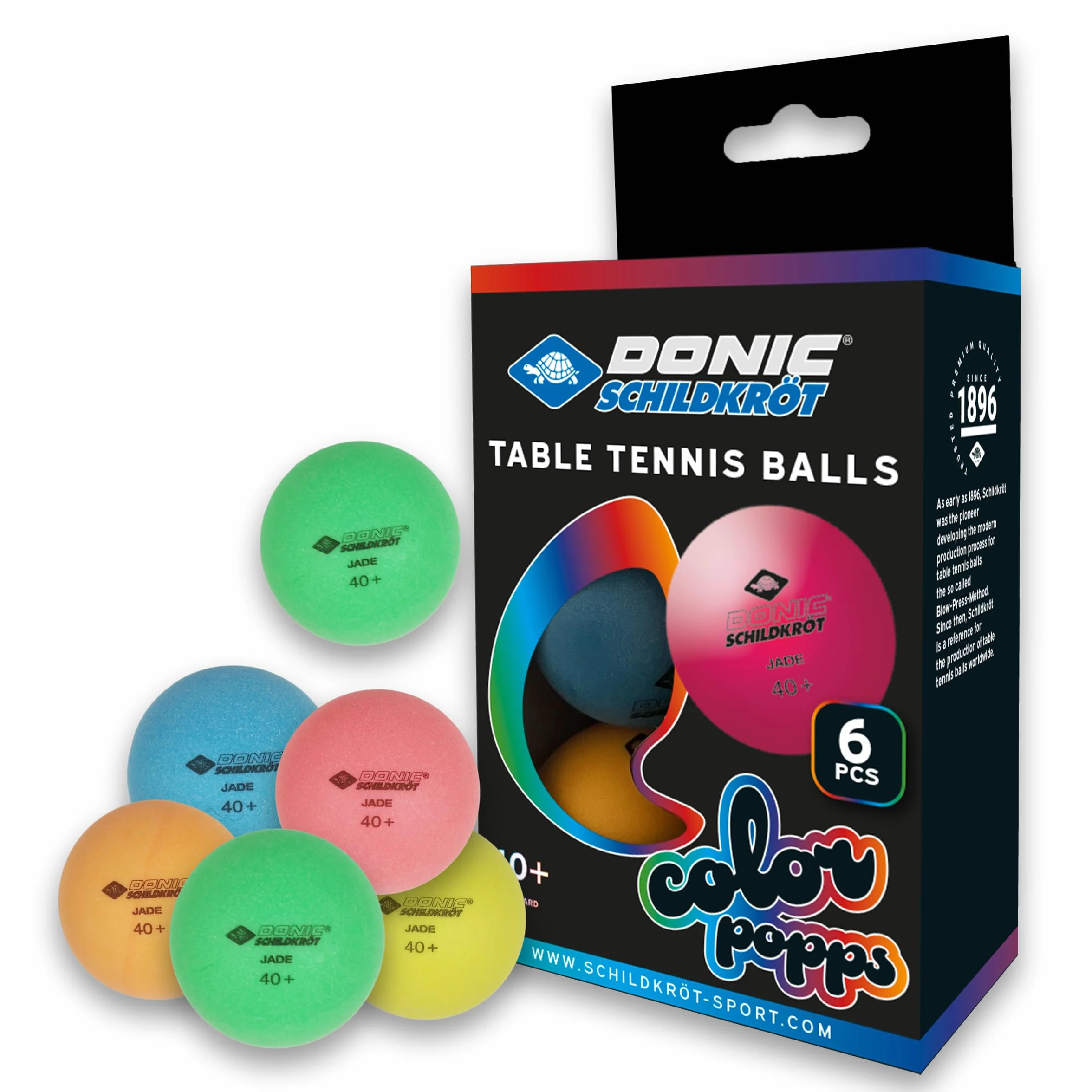 Donic-Schildkröt Colour Popps Pack de 6 Pelotas de Tenis de Mesa Ø 40 mm Poly 40+