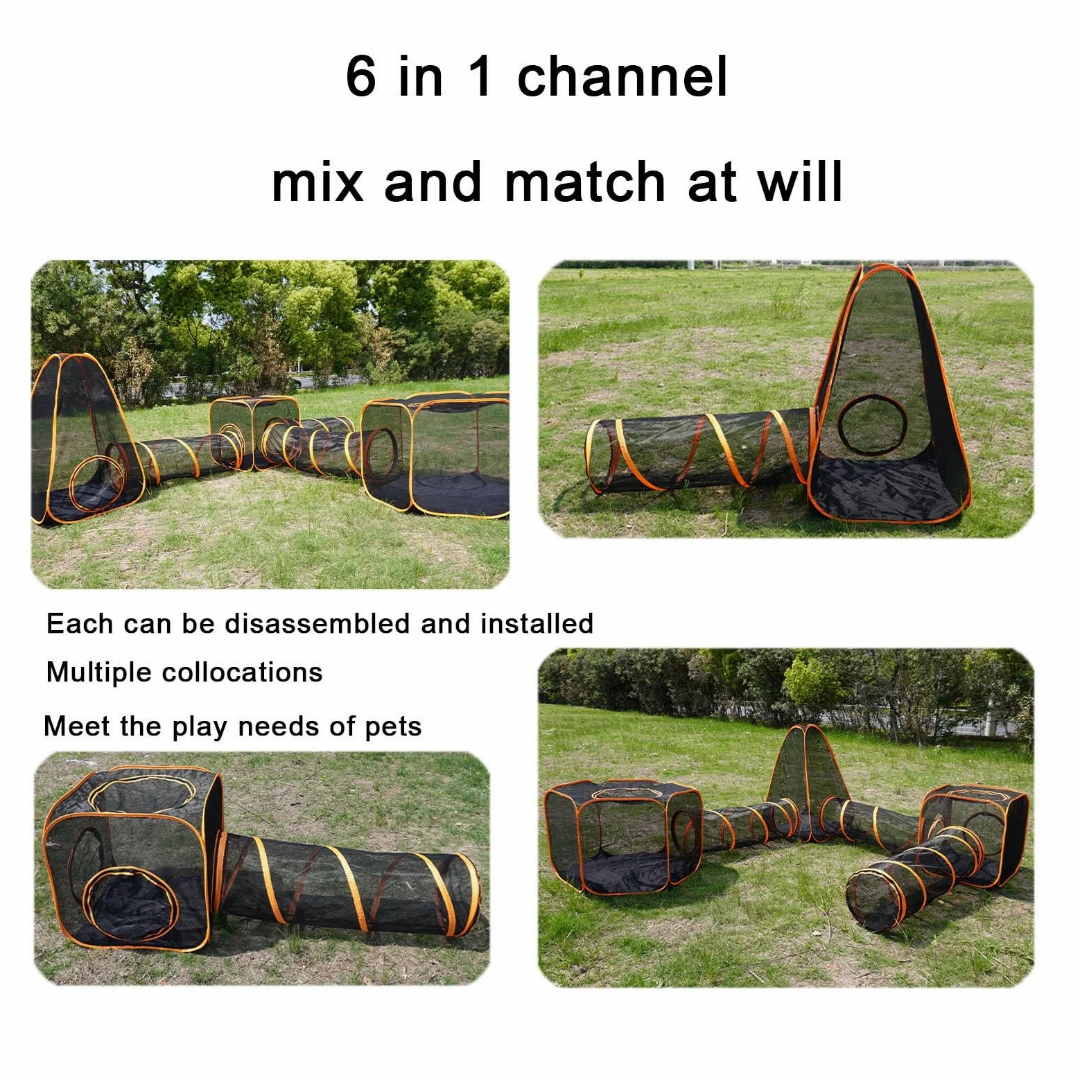 Túnel para Gatos 6 en 1, Recintos para Gatos al Aire Libre, Túnel de Empalme Libre para Recintos para Mascotas Plegables para Interiores y Exteriores, para Cachorros, Gatitos, Conejos, Cobayas