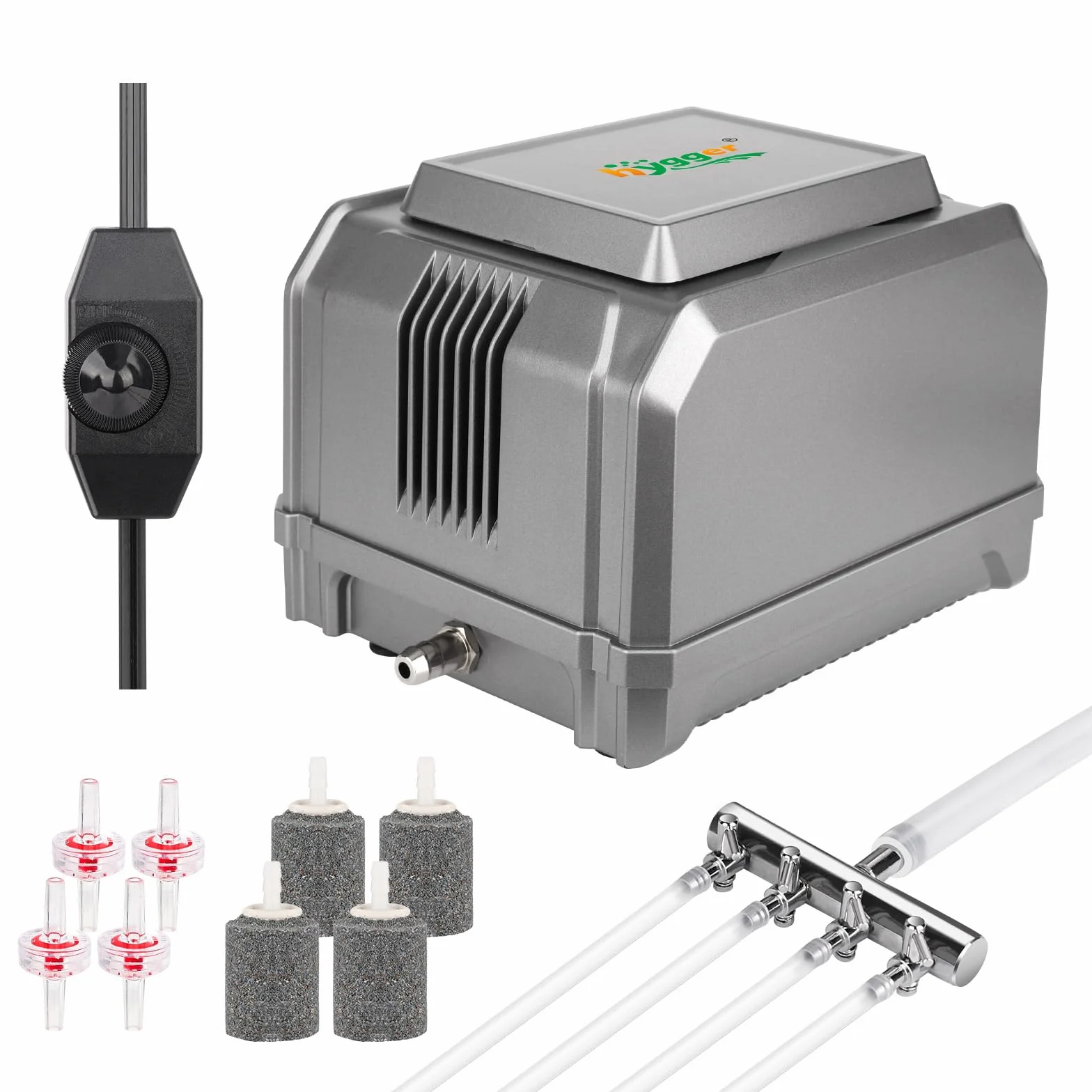 Hygger Ossigenatore per Acquario,15W Regulable Bomba Aire Acuario con 4 Outlets para Acuario, 1325 LPH Fish Tank Air Pump Up to 3800L Aquariums