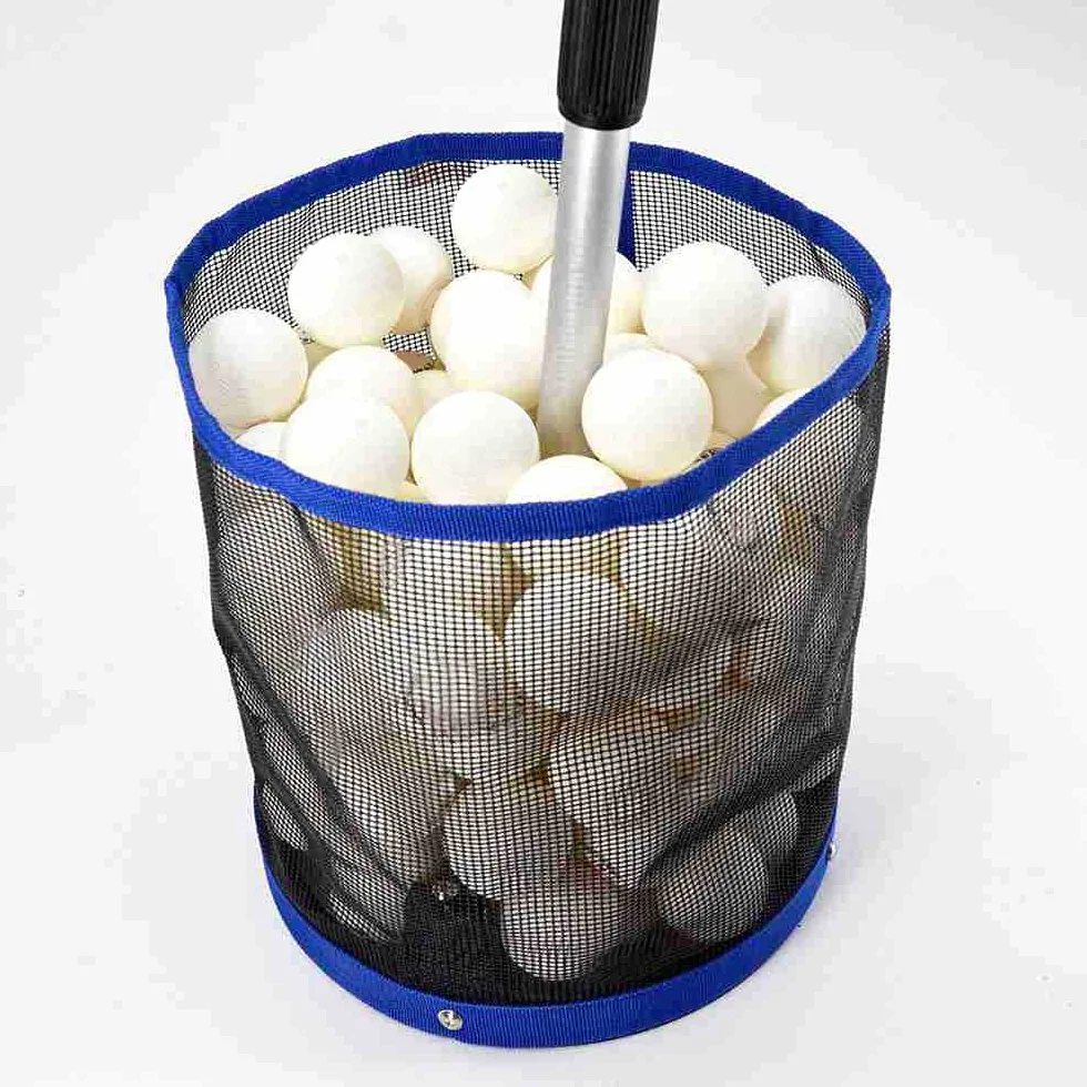 Ejoyous Recogedor de Pelotas de Tenis de Mesa Capacidad 120 Pelotas Poste Ajustable 58-92 cm Nailon Ligero