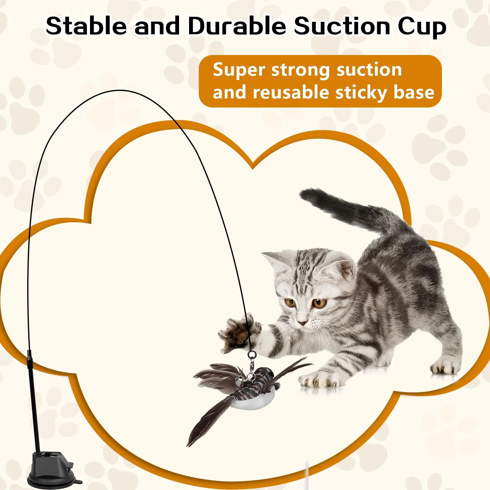 AiQInu 4 Piezas Juguetes para Gatos, Interactivo Juguete Gato con Ventosa, 1 Caña de Pescar para Gatos con 2 Campanas para Pájaros, Cat Toys Varita Mágica