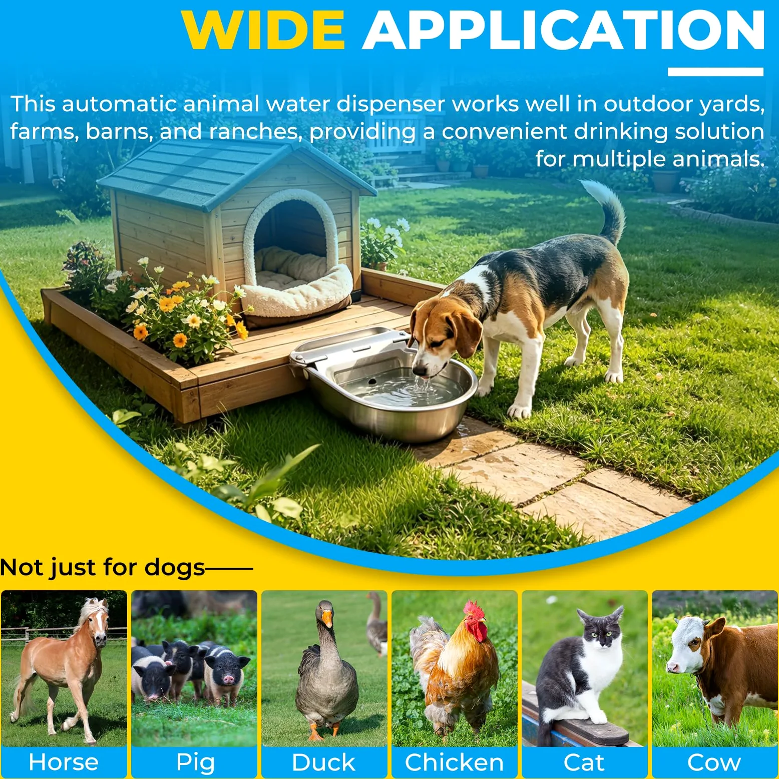 Natgai - Cuenco de agua automático de acero inoxidable con válvula de flotador y orificio de drenaje para granja para caballo, ganado, cabra, oveja, perro