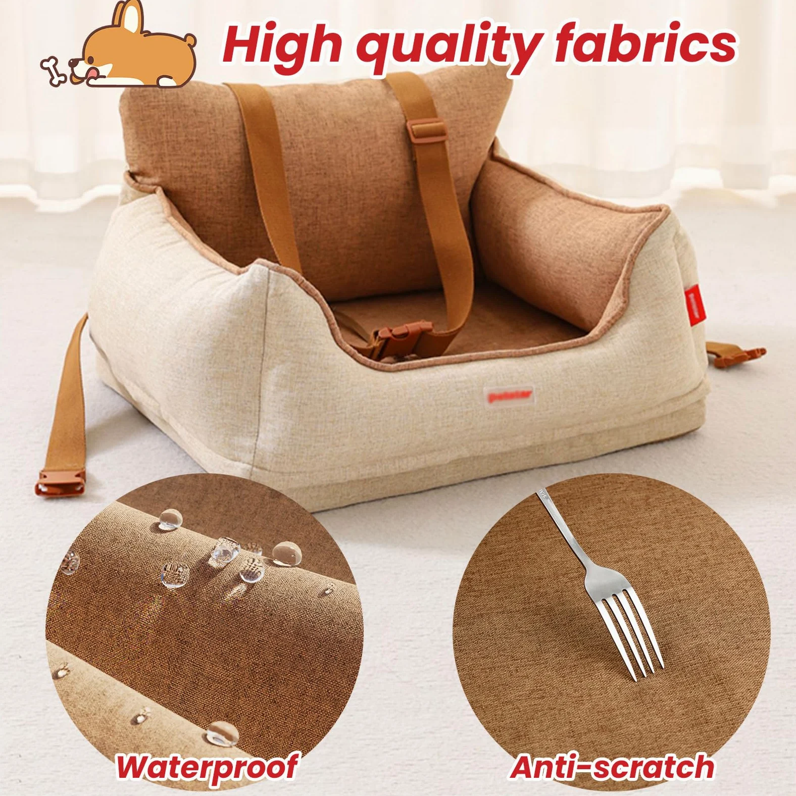 Asiento De Coche para Perros, Cama para Perros, Cajas De Transporte, Canastas para Gatos, Asiento Perro Coche Pequeño Mediano con Cinturón De Seguridad Antideslizante
