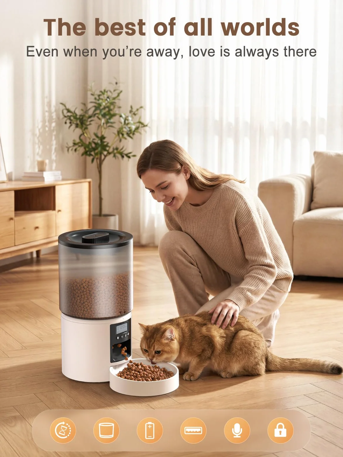 4L Comedero Gato Automatico 1-6 Comidas al Día Dispensador Comida Gatos Perros Inteligente Fuente de Alimentación Dual Grabación de Voz de 10s Blanco para Pequeño/Mediano Mascota