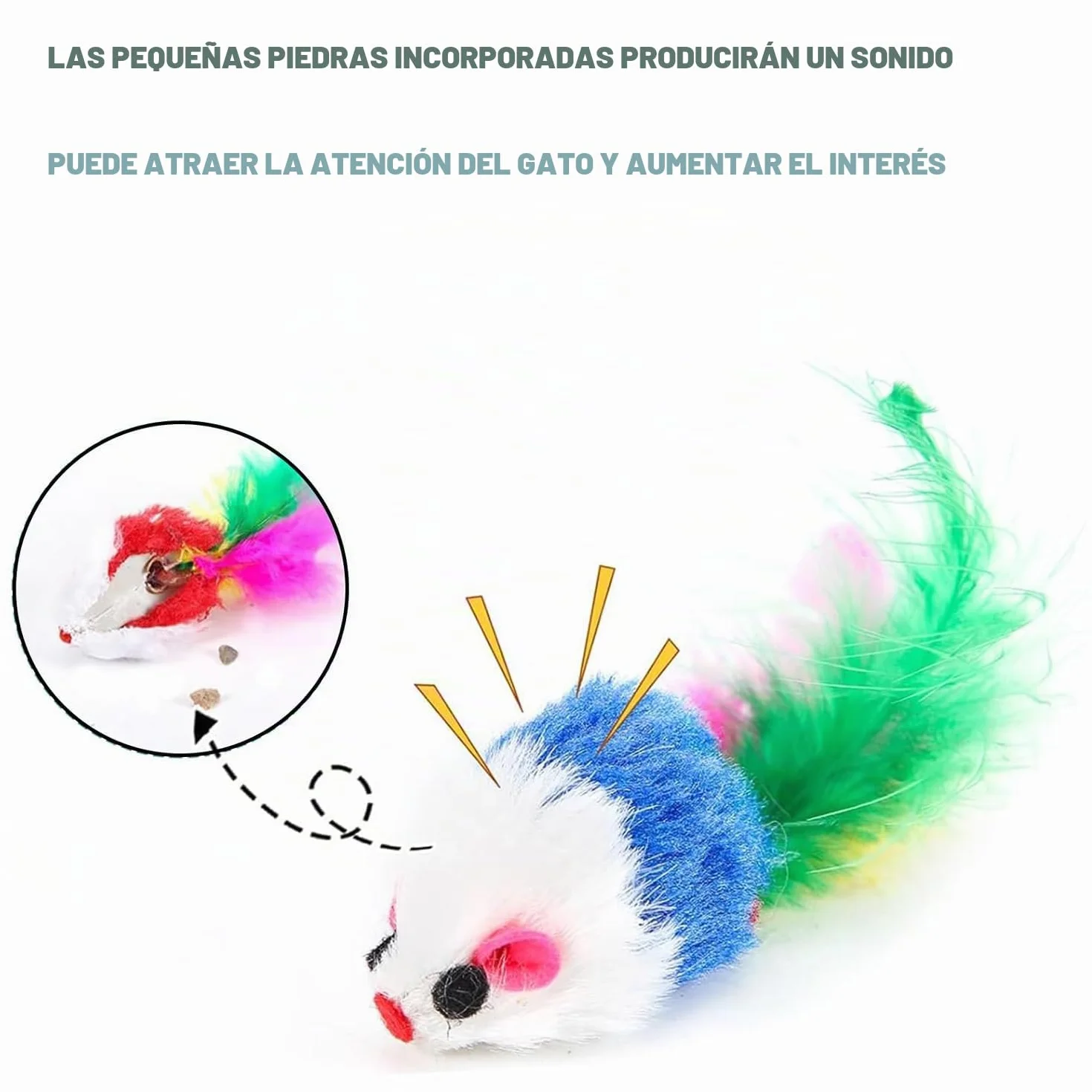 10 Piezas Interactivo Peludo Juguetes Gato Ratones para Gatos Ratón Sonajero Plumas para Gatos Mascota(Colores Variados)