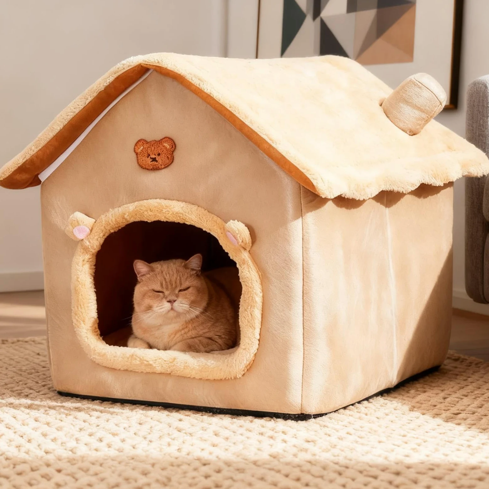 Cama Cueva Para Gatos Refugio Calmante Plegable Antideslizante | Cama Casa para Gatos y Invierno Interior Para Mascotas De Interior Y Perros Pequeños Invierno Dormitorio Sala Balcón