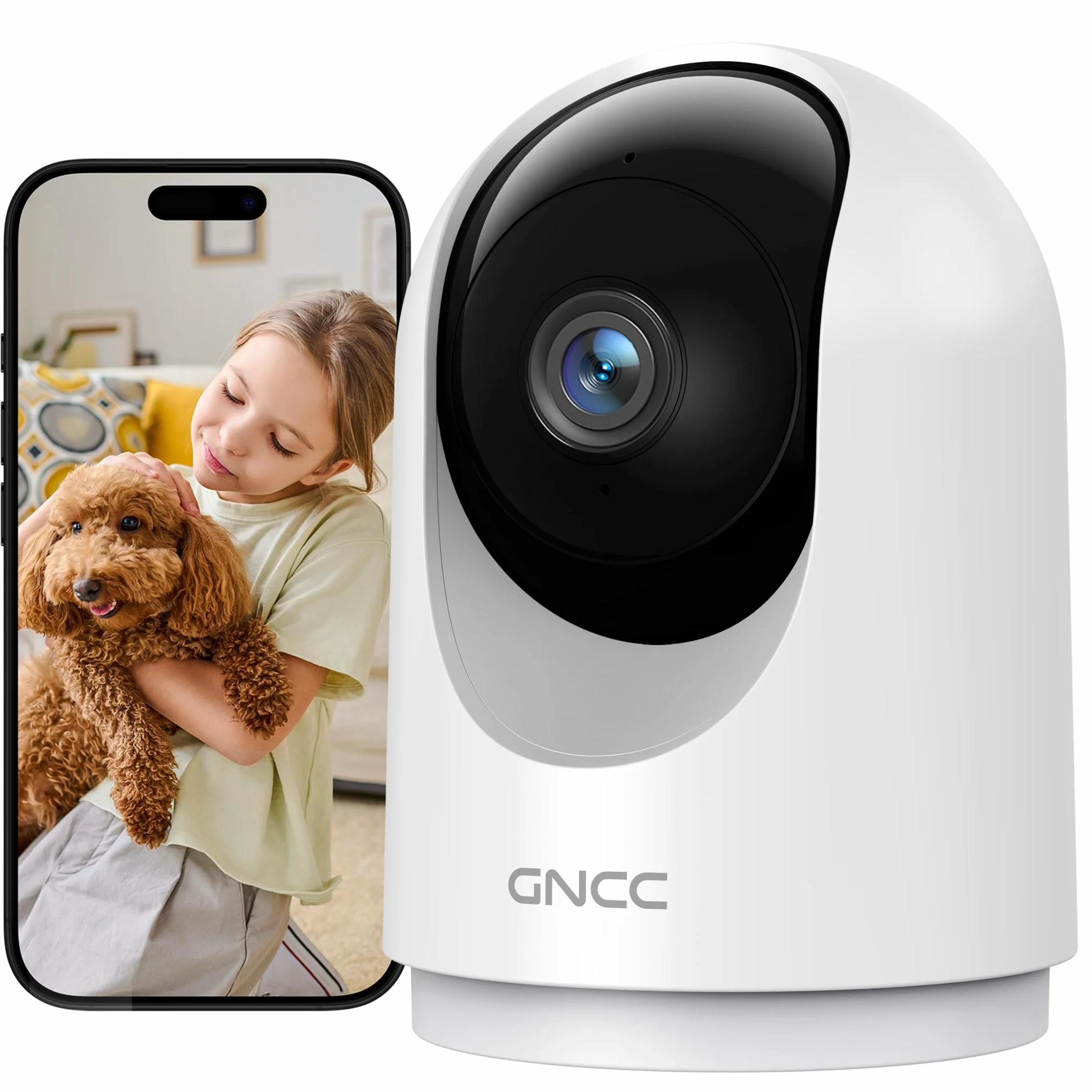 GNCC Camara Vigilancia WiFi Interior 355° PTZ 2K Cámara Vigilancia Interior con Seguimiento, para Adecuado para Bebés/Mascotas/Familia, Detección de IA, Audio Bidireccional, Visión Nocturna, 2,4GHz