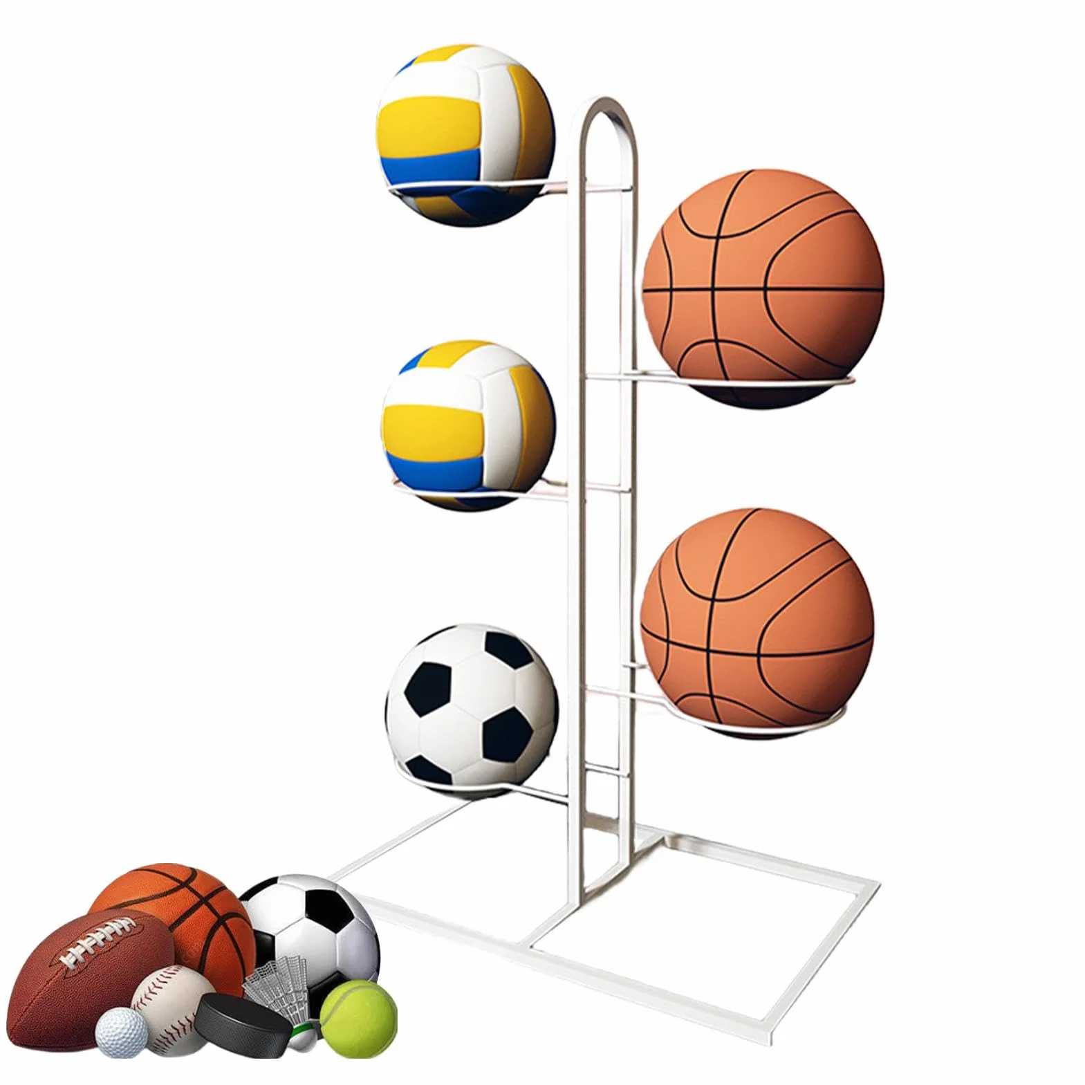 Estantería de almacenamiento de pelota para fútbol y baloncesto, soporte vertical multicapa