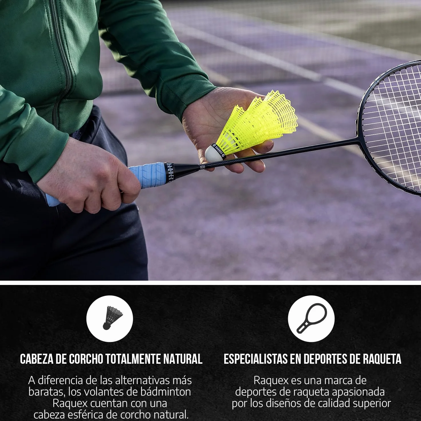 Raquex Tubo de 6 Volantes de Bádminton de Nailon y Corcho Natural, 3 Velocidades, Blanco/Amarillo