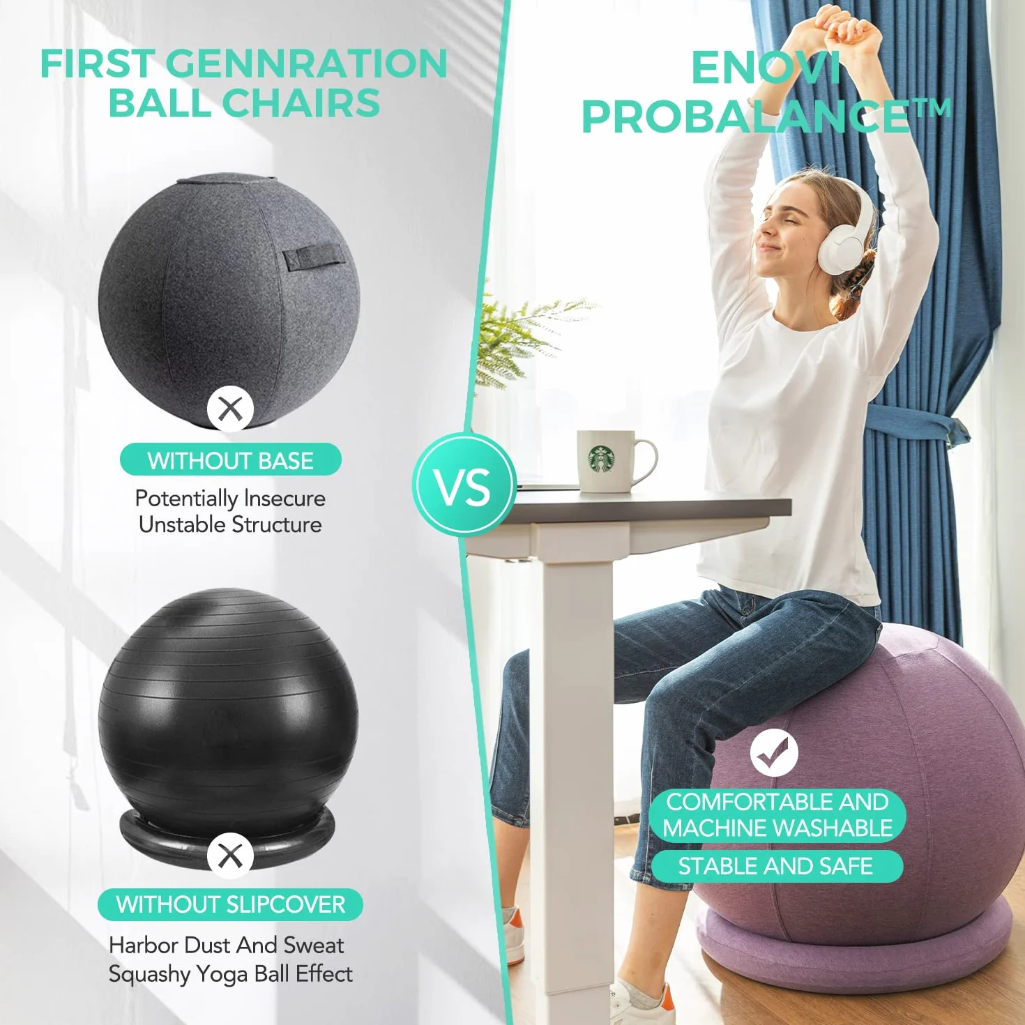 ProBalanceΩ Silla de pelota de yoga 55 cm con funda y base para oficina