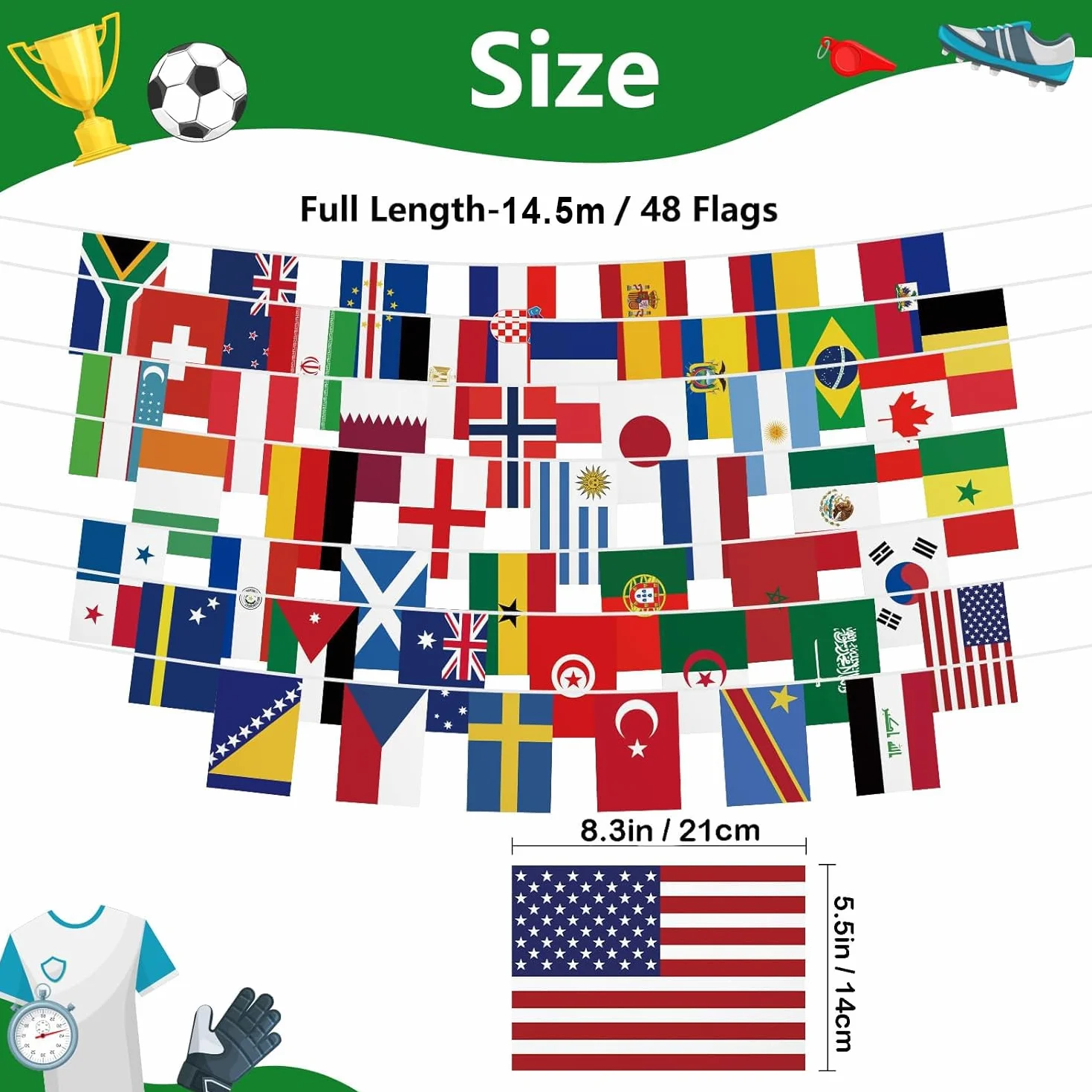 Banderas de la Copa del Mundo 2026, Banderines 48 países, 14x21 cm, para fiestas de fútbol