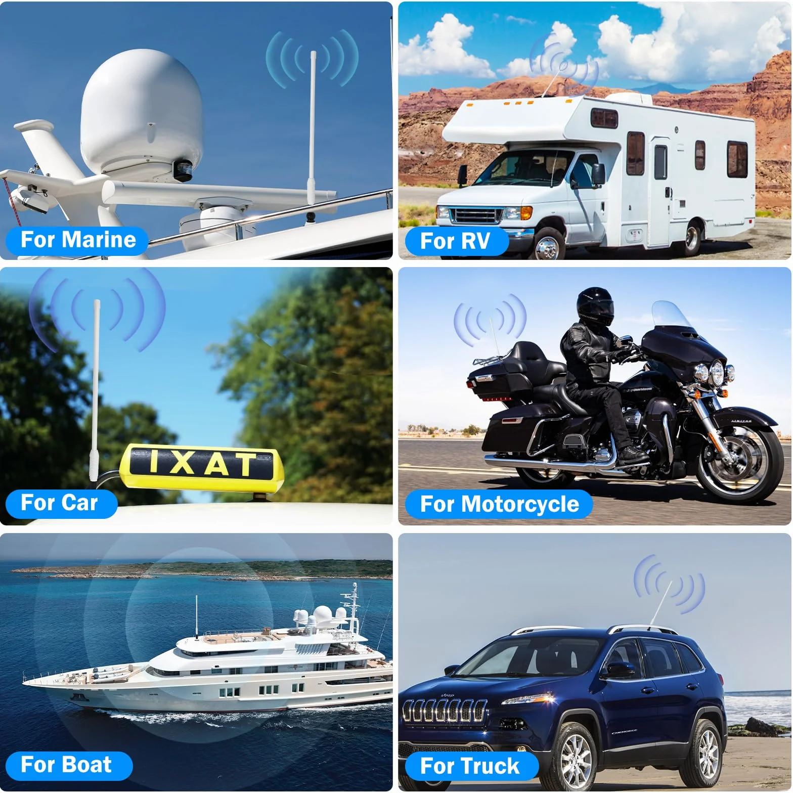 STUDIOFINIX Antena de radio marítima impermeable Dipolo flexible mástil FM AM para barco