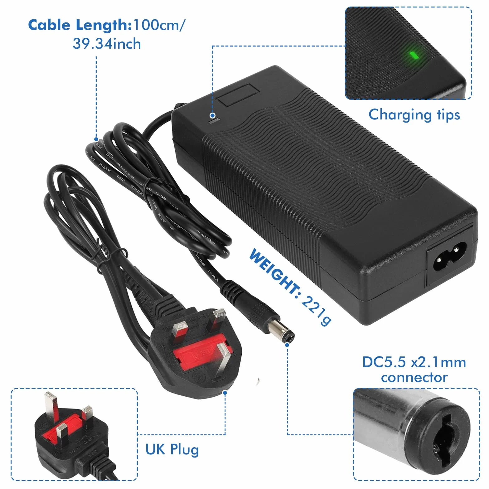 Cargador Patinete Electrico Xiaomi 42V 2A Universal 36V Litio 6 Conectores Carga Rapida