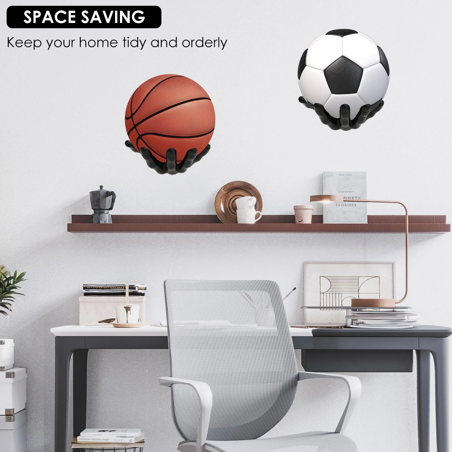 Estante de pared para baloncesto soporte único almacenamiento ahorro espacio fácil instalación
