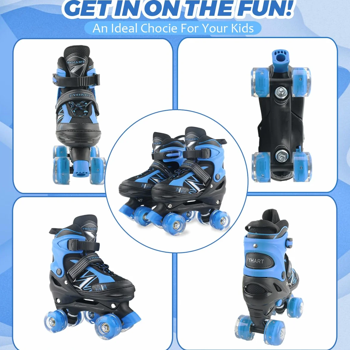 Patines ajustables para niños y niñas con ruedas iluminadas, azul y rojo