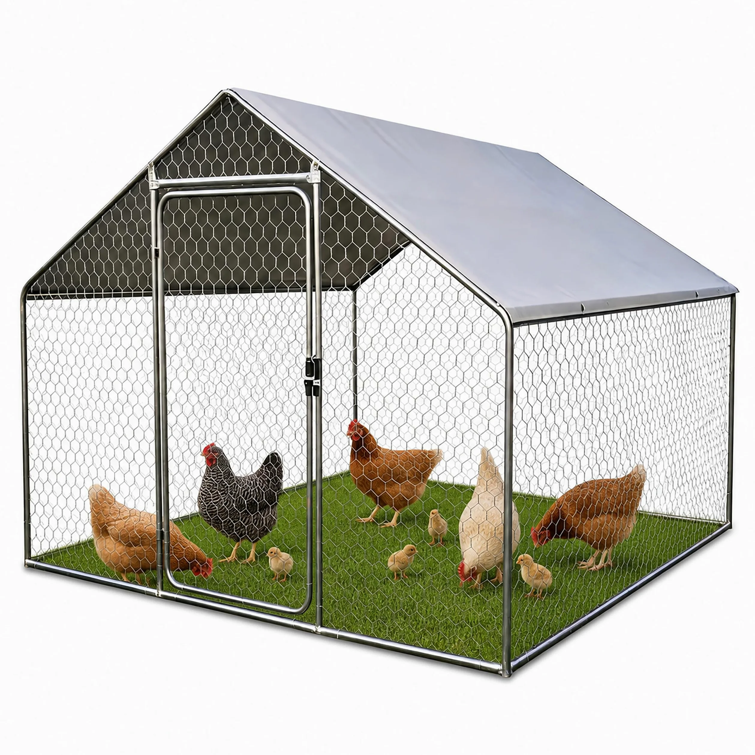 Relaxdays Recinto para Perros 2 x 2 x 3 m, Cubierta Solar, Plata | Pestillos, animales pequeños, aves de corral, gallinero