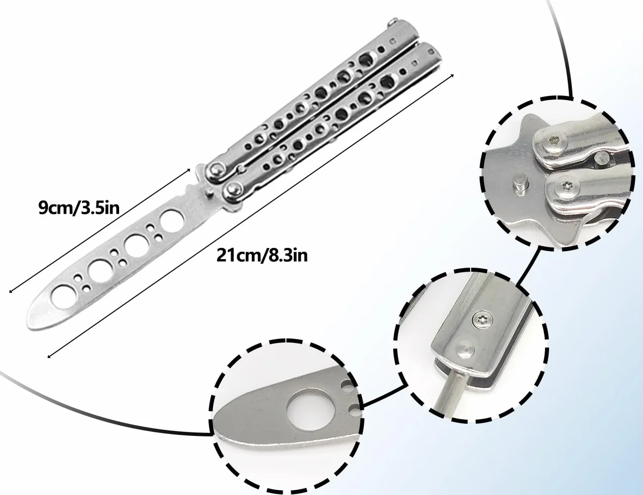Cuchillo de mariposa entrenador plateado ZoeTekway para principiantes