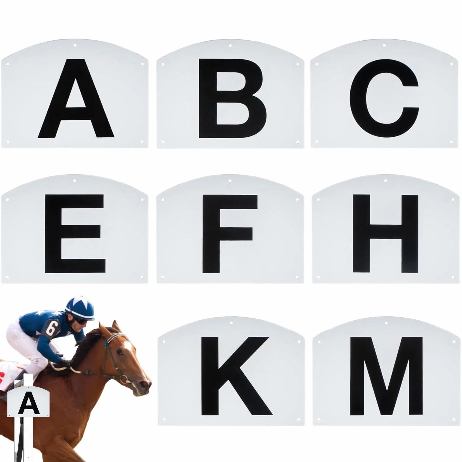 Genérico Marcadores Letras Clásica | 8 Paneles Entrenamiento Caballo Montaje Valla, 20x27cm | Letras Pista PP para Práctica Equitación | Placas Identificación Obstáculos para Jinetes