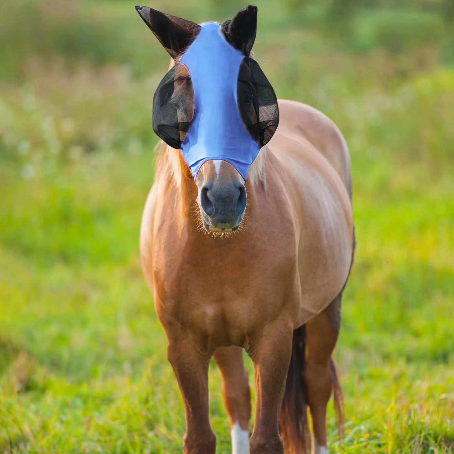 Mascara contra Moscas Caballo Proteccion UV Elastico (Blau)