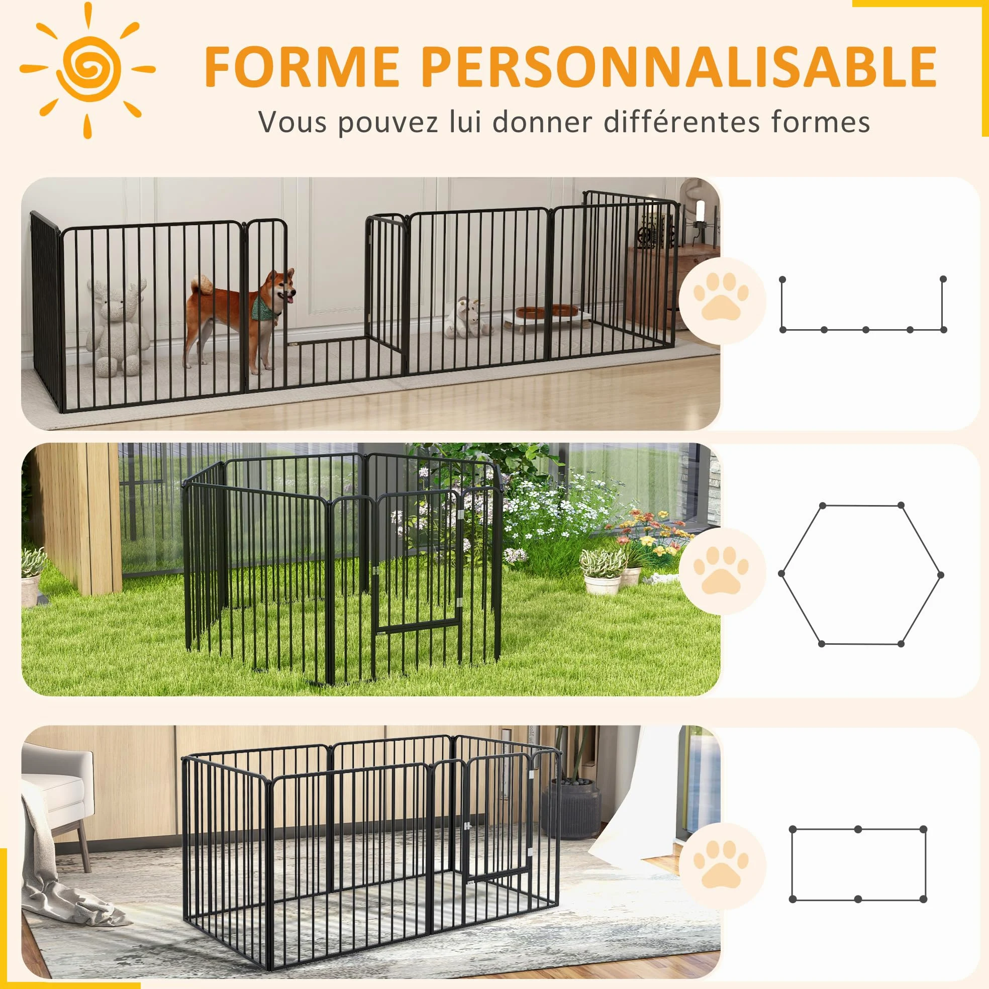 PawHut Parque modular para perros y cachorros con 1 puerta 80x80 cm Negro | Valla, 6 paneles, Parque de acero para juego y ejercicio para perros, cachorros, mascotas, altura 80 cm