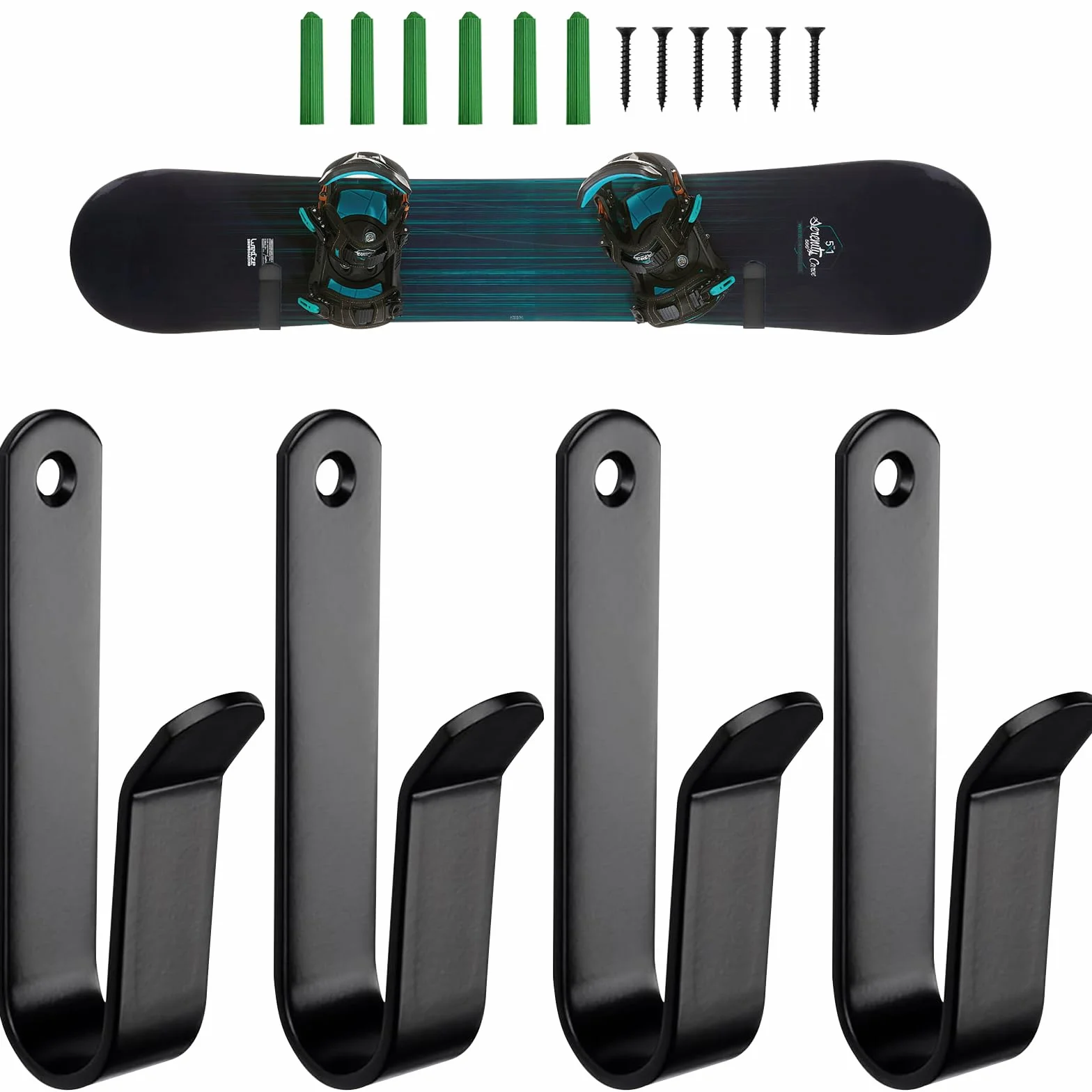 Soporte de Pared para monopatín Negro con Tornillos de fijación para Snowboard, Longboard, esquís