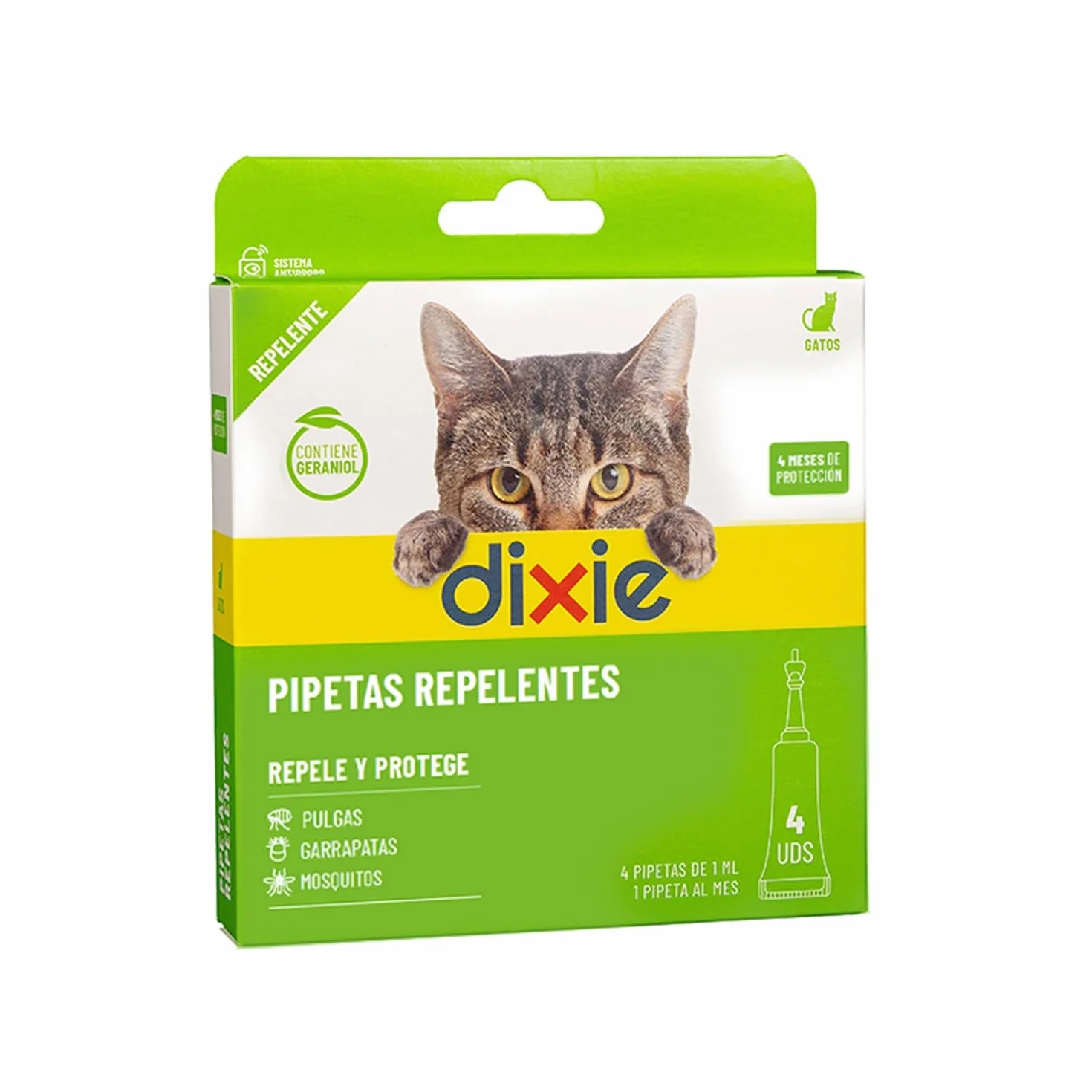 DIXIE - Pipetas Repelentes Gatos - 4 uds x 1 ml - Pipetas Repelentes - 4 Meses de Protección - contra Piojos, Mosquitos, Pulgas y Garrapatas - sin Insecticidas - Todos los Tamaños de Gatos