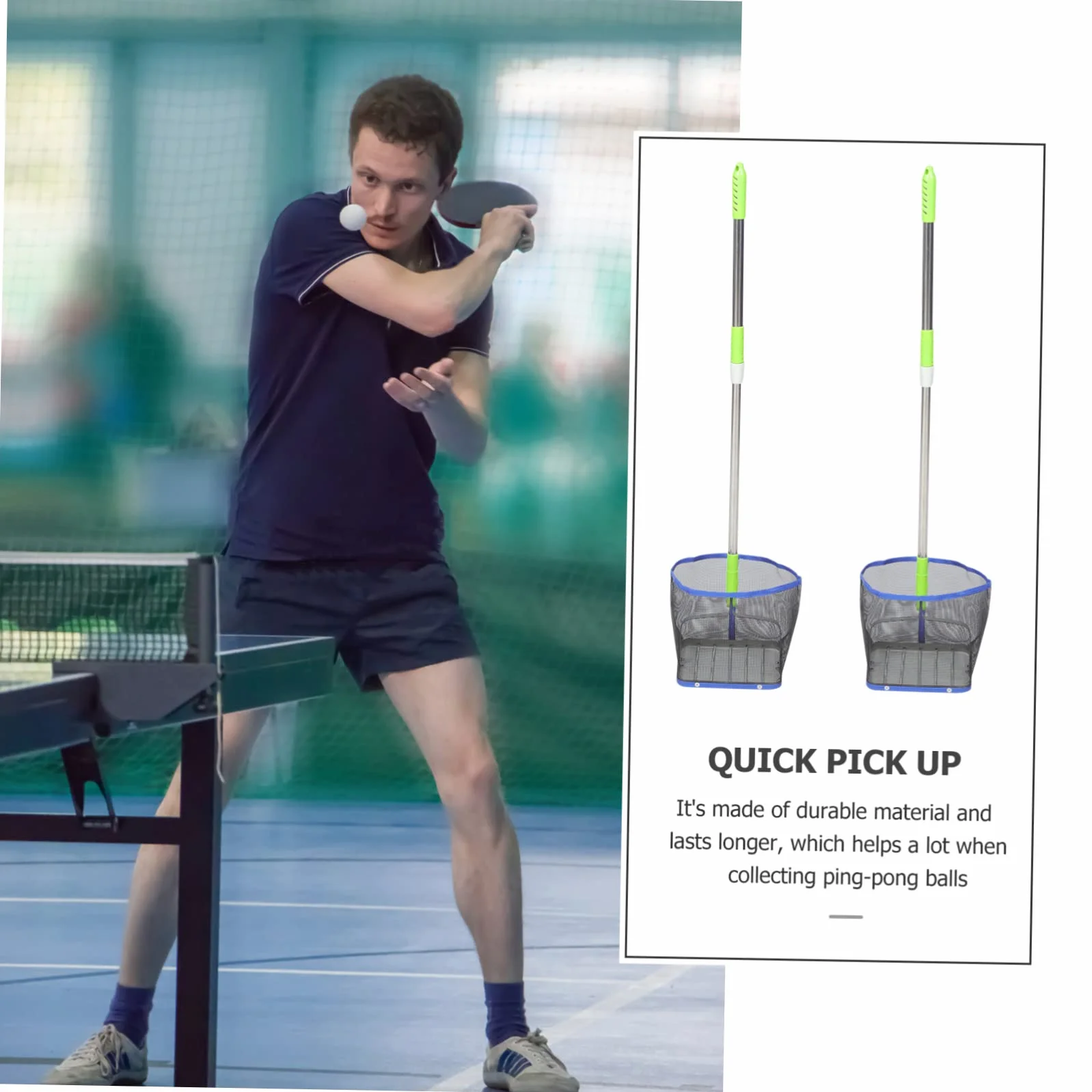 VANZACK Recolector de Pelotas de Tenis de Mesa Red con Mango Largo de Acero Inoxidable