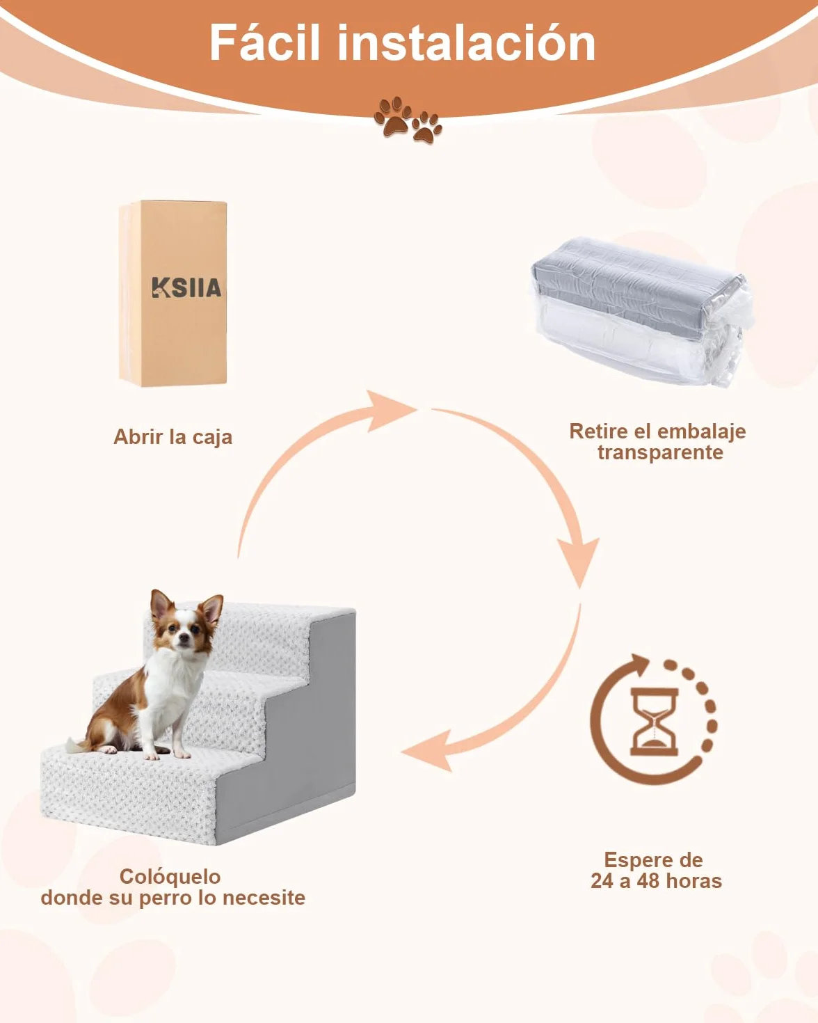 KSIIA Escalera para Perros pequeños de 33 cm, Funda Lavable, rampa Antideslizante para Cama y sofá, Gris