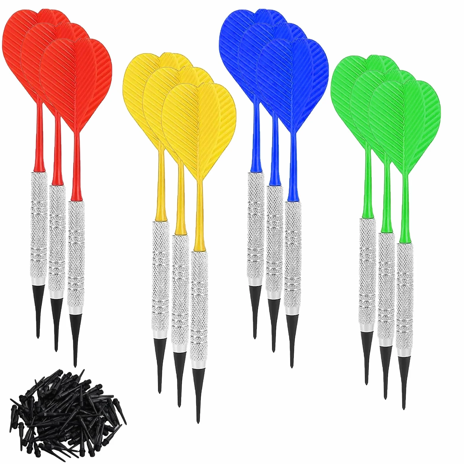 Juego de Dardos Suaves Profesionales con 100 Puntas de Plástico, 4 Colores, Portátil
