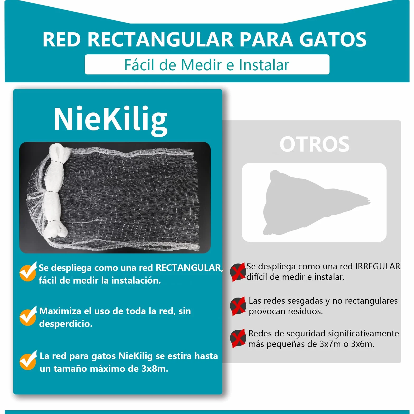 8x3m Red para Gatos Terraza de sin Taladro, Red Gatos Ventanas Seguridad Transparente para Redes Protección Malla Gatos para Balcones, Ventanas, Tragaluces y Puertas