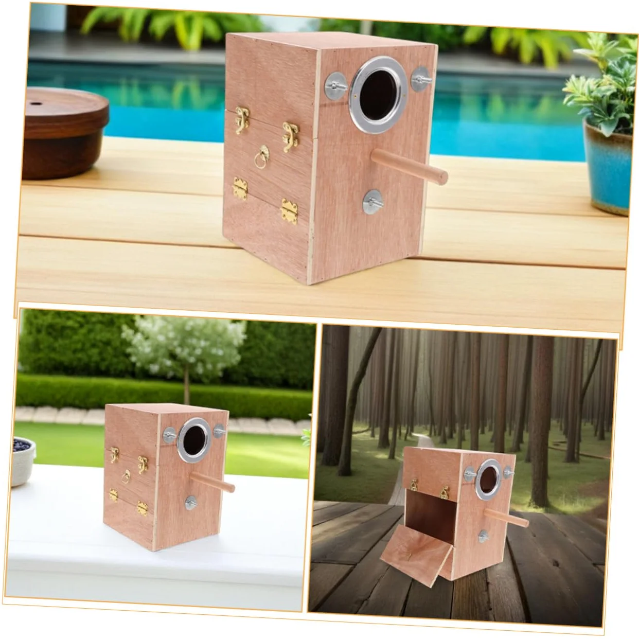 Caja Nido de Madera para Periquitos con Soporte y Colgante Exterior Habitáculo para Cría de Agapornis Cacatúas Pinzones y Pequeños Diseño y